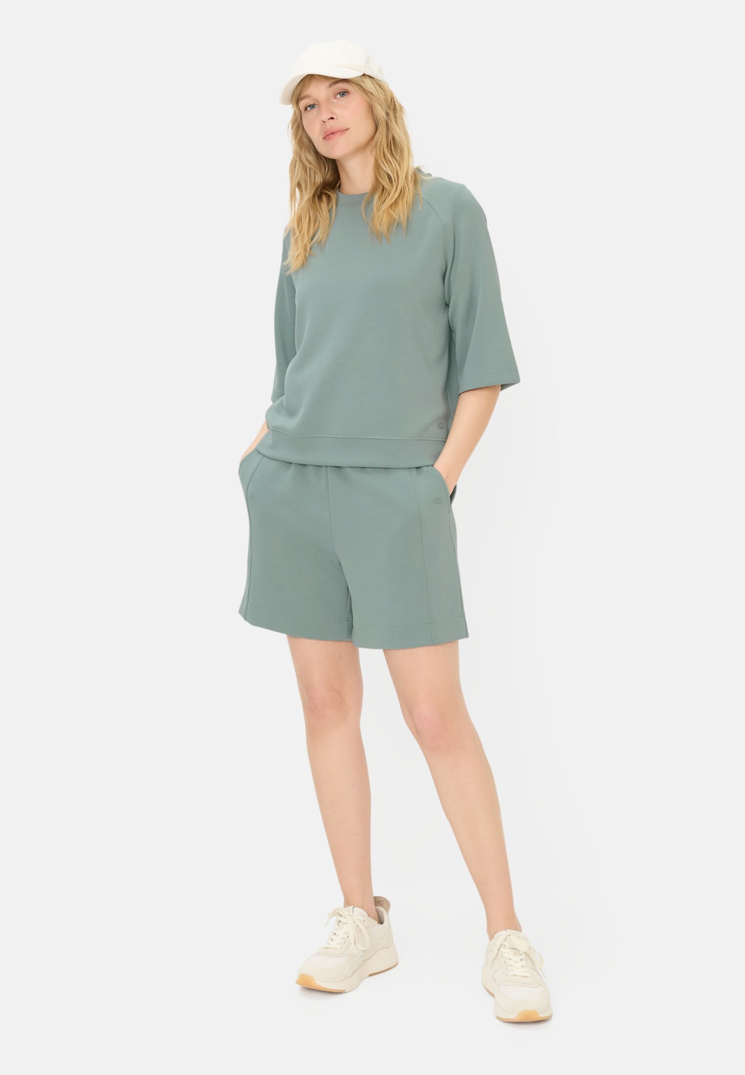 Women Crew neck sweatshirt Jade Blue worn front full body