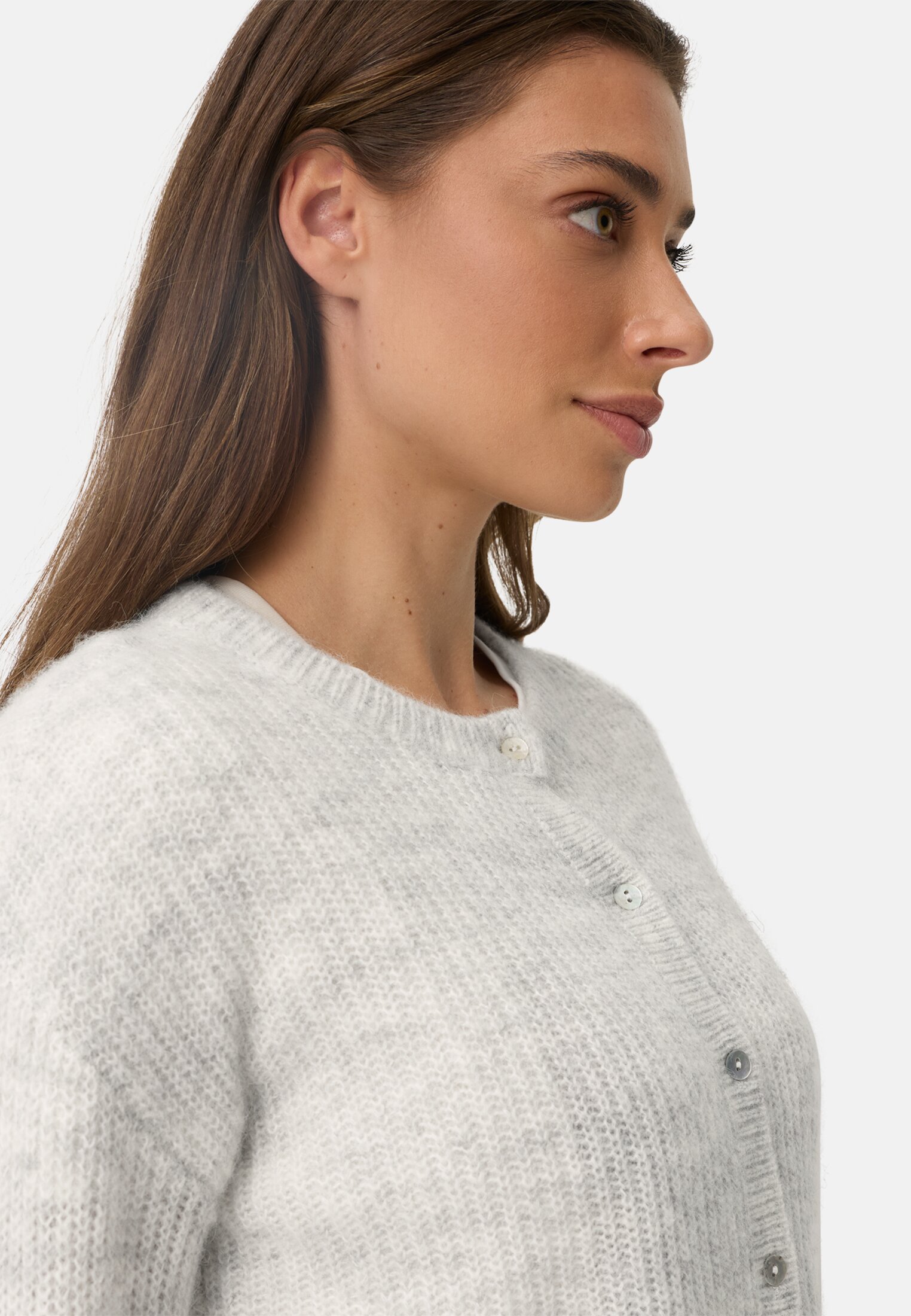 Women Cardigan with straight fit Grey worn detail close