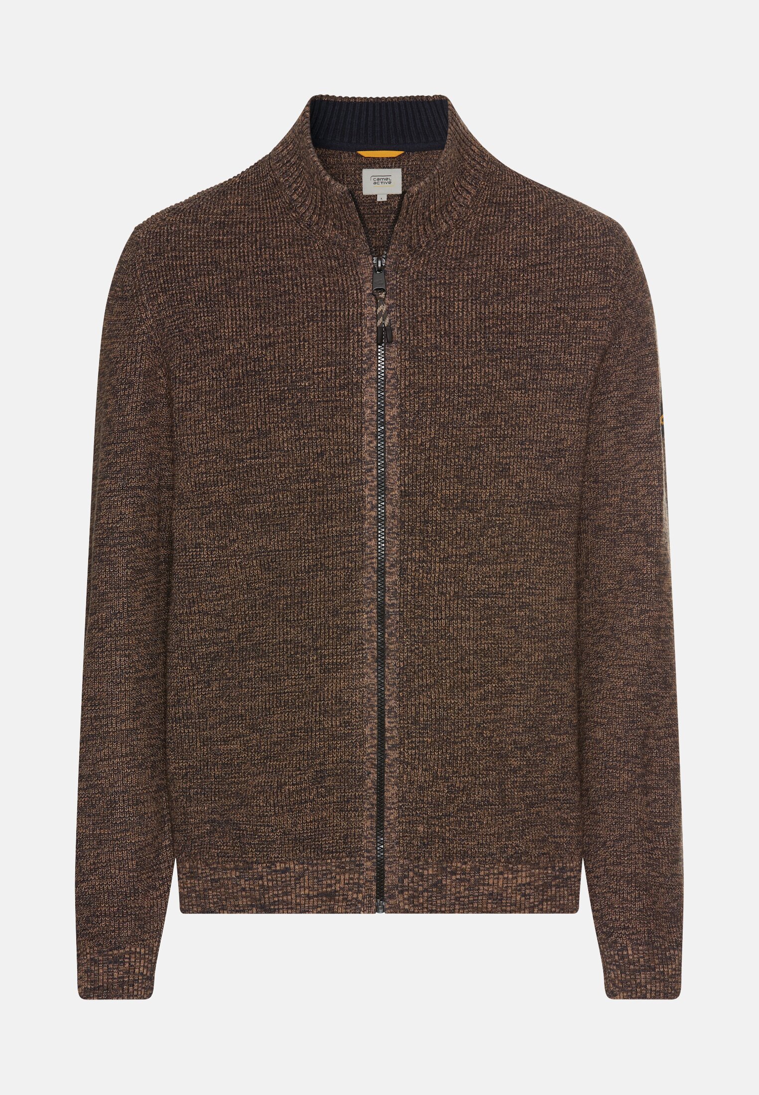 Herren Strickjacke aus einem soften Baumwollmix Dunkelbraun frontal vorn