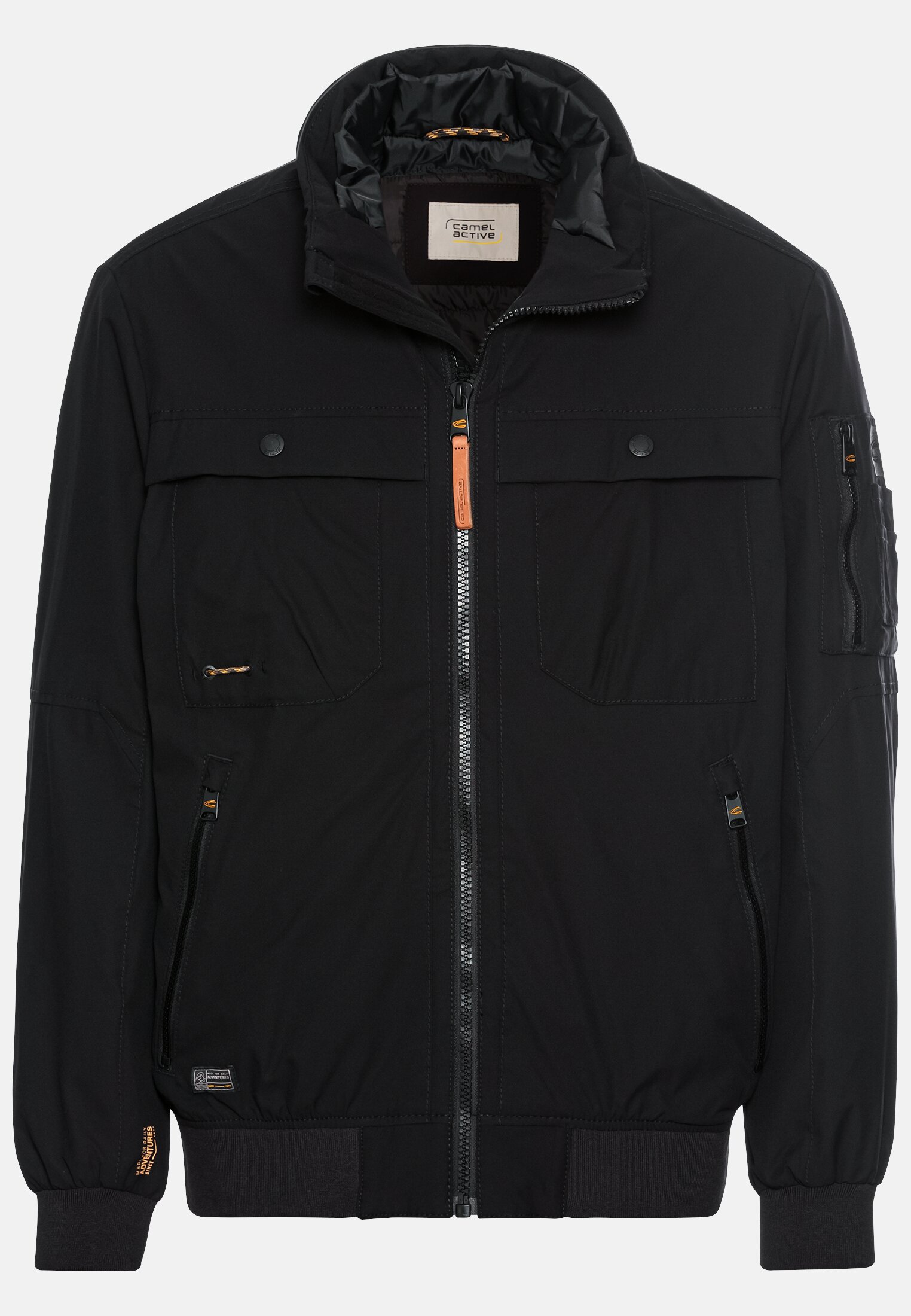 Herren Softshell Blouson mit einrollbarer Kapuze Schwarz frontal vorn