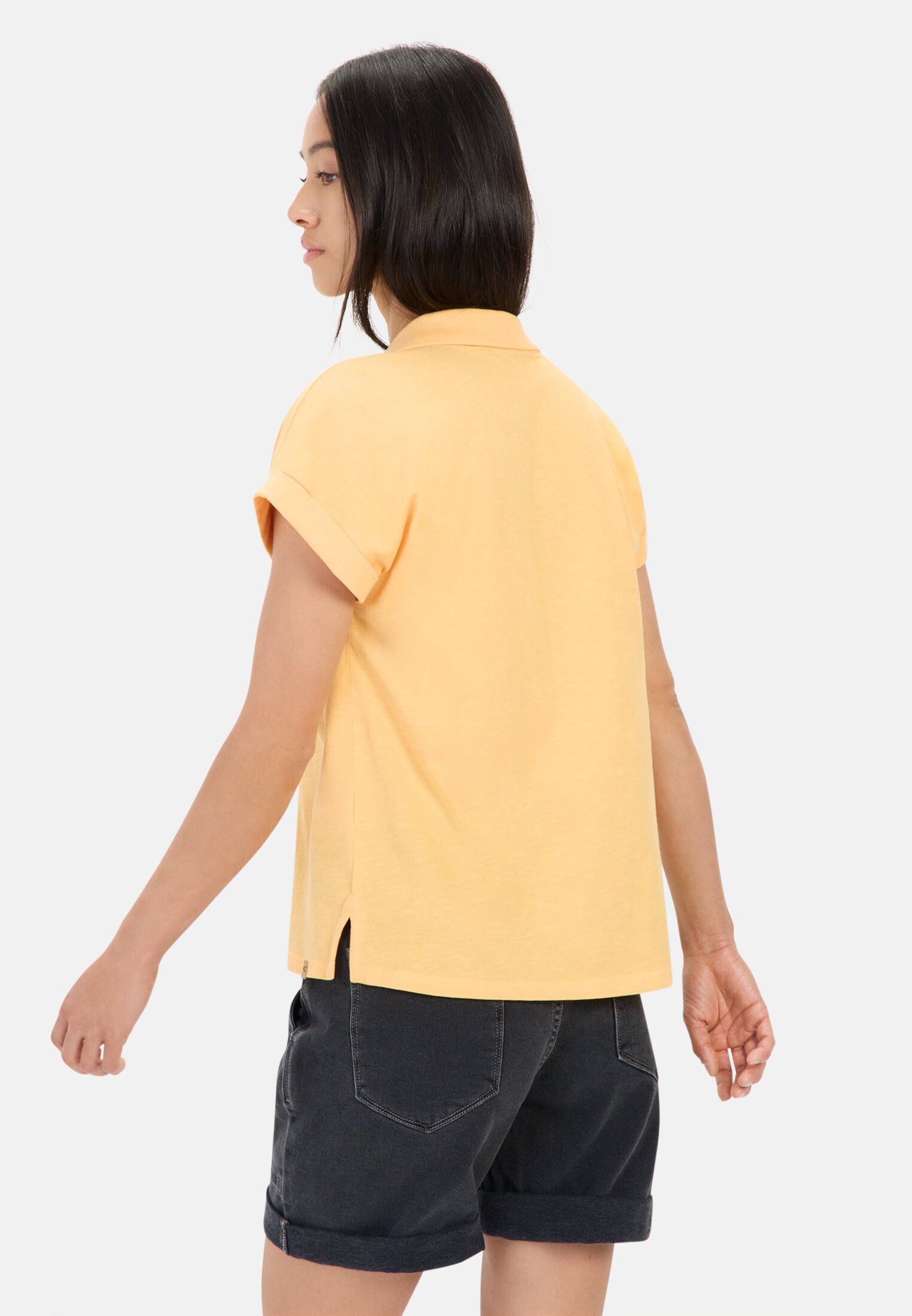 Women Short-sleeved shirt with polo collar Orange worn back