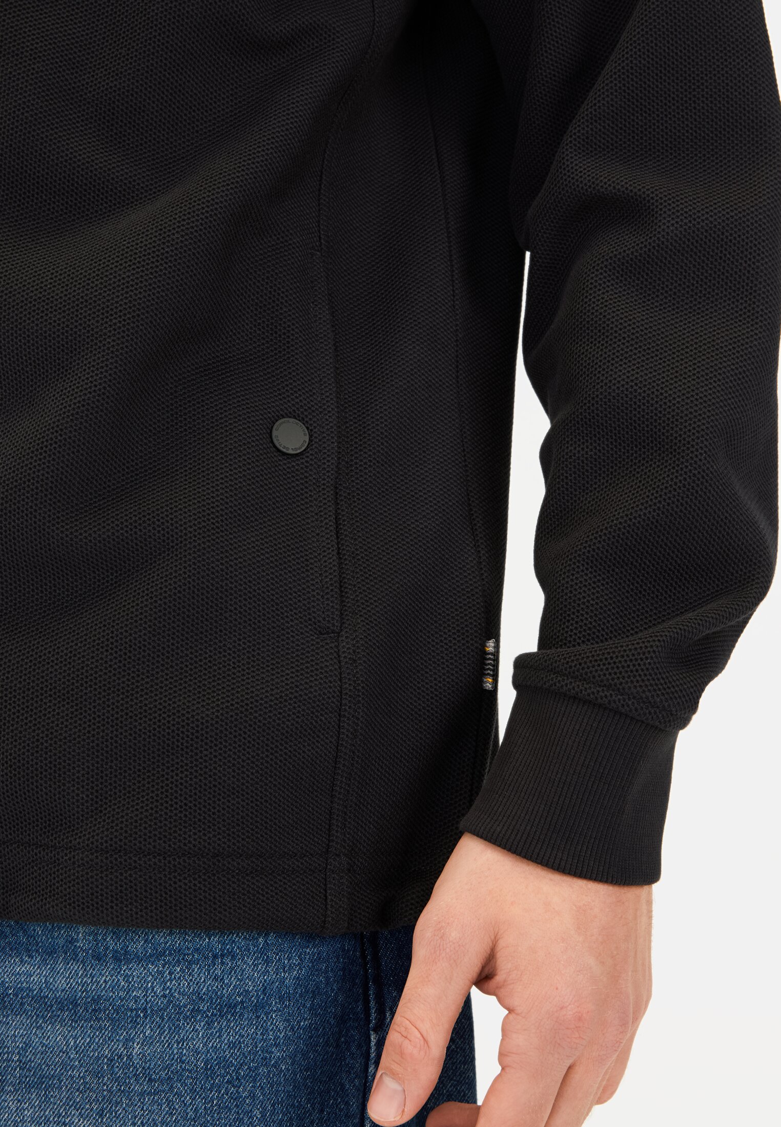 Men Sweat jacket with stand-up collar Black worn detail close
