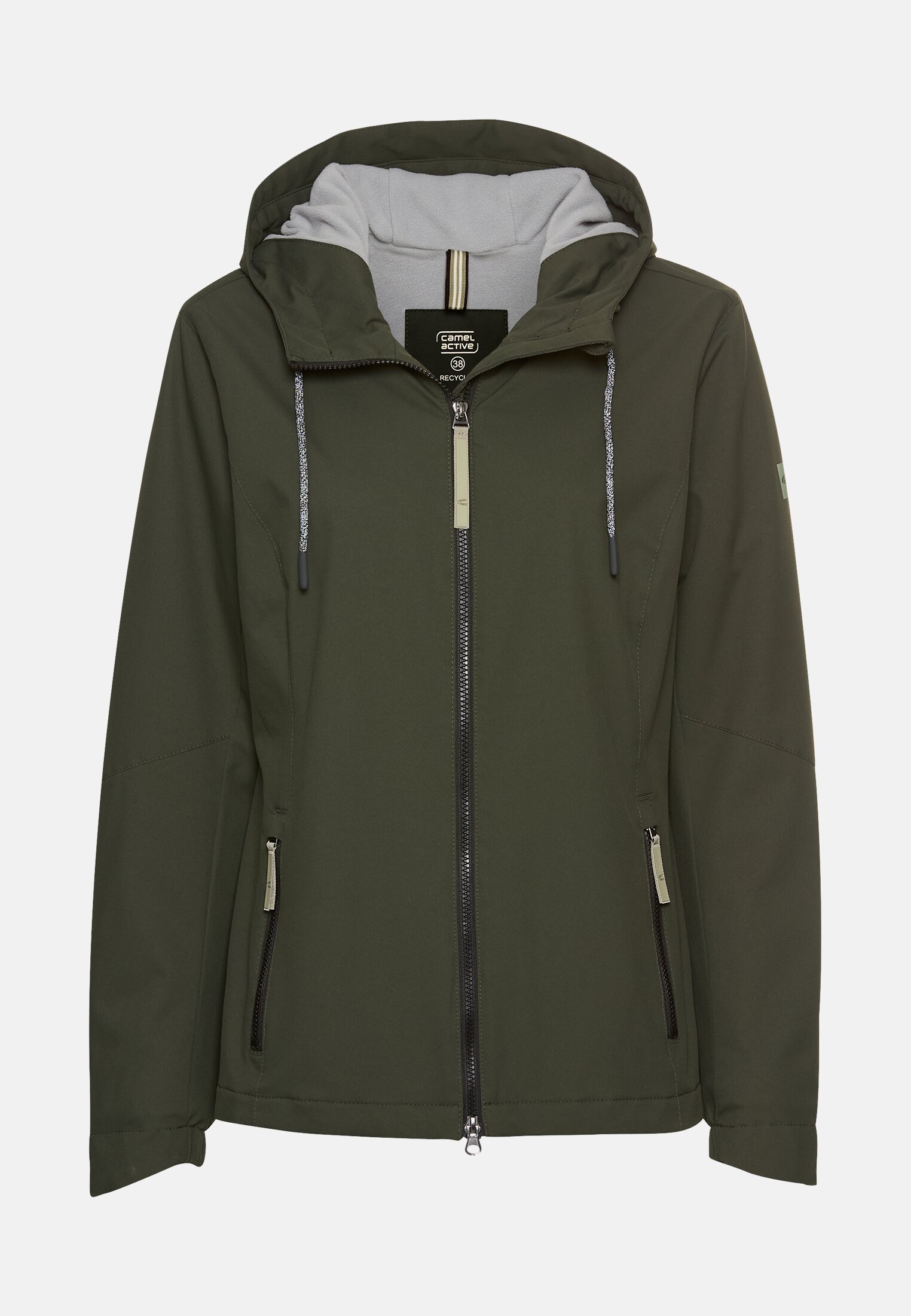 camelactive_Jacke_Dunkelgruen_320100-6F18-38_0G-00 Vrouwen Functioneel jack met verstelbare capuchon Bosgroen frontaal voor