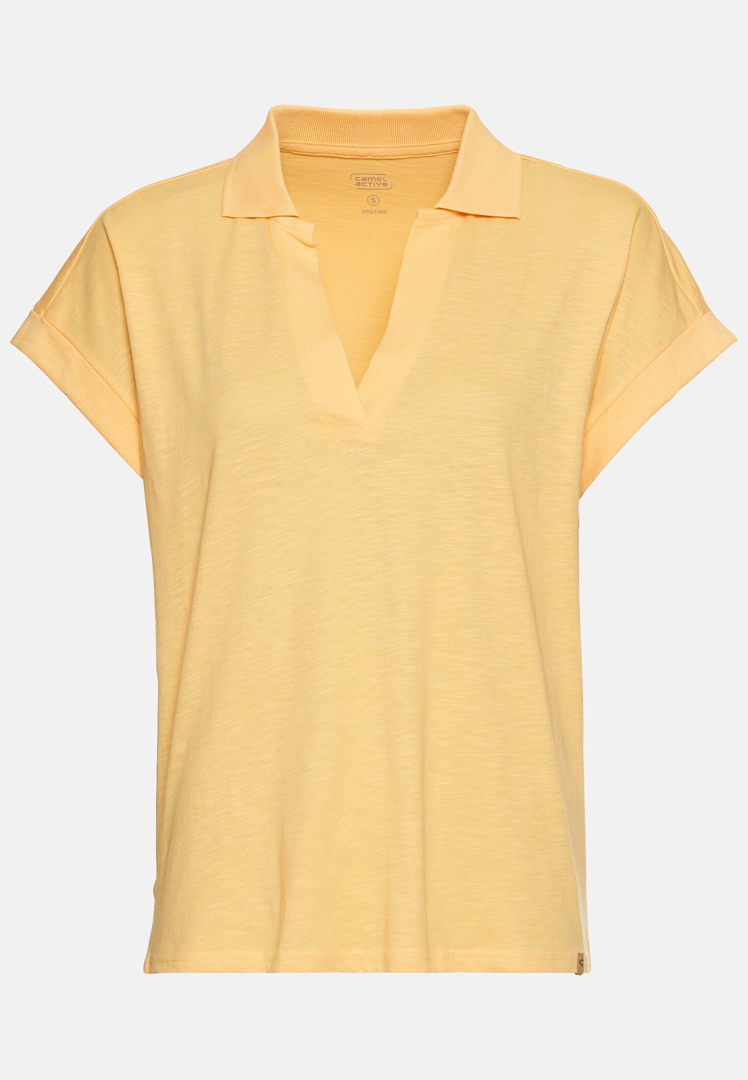Women Short-sleeved shirt with polo collar and dropped shoulders Orange frontal front
