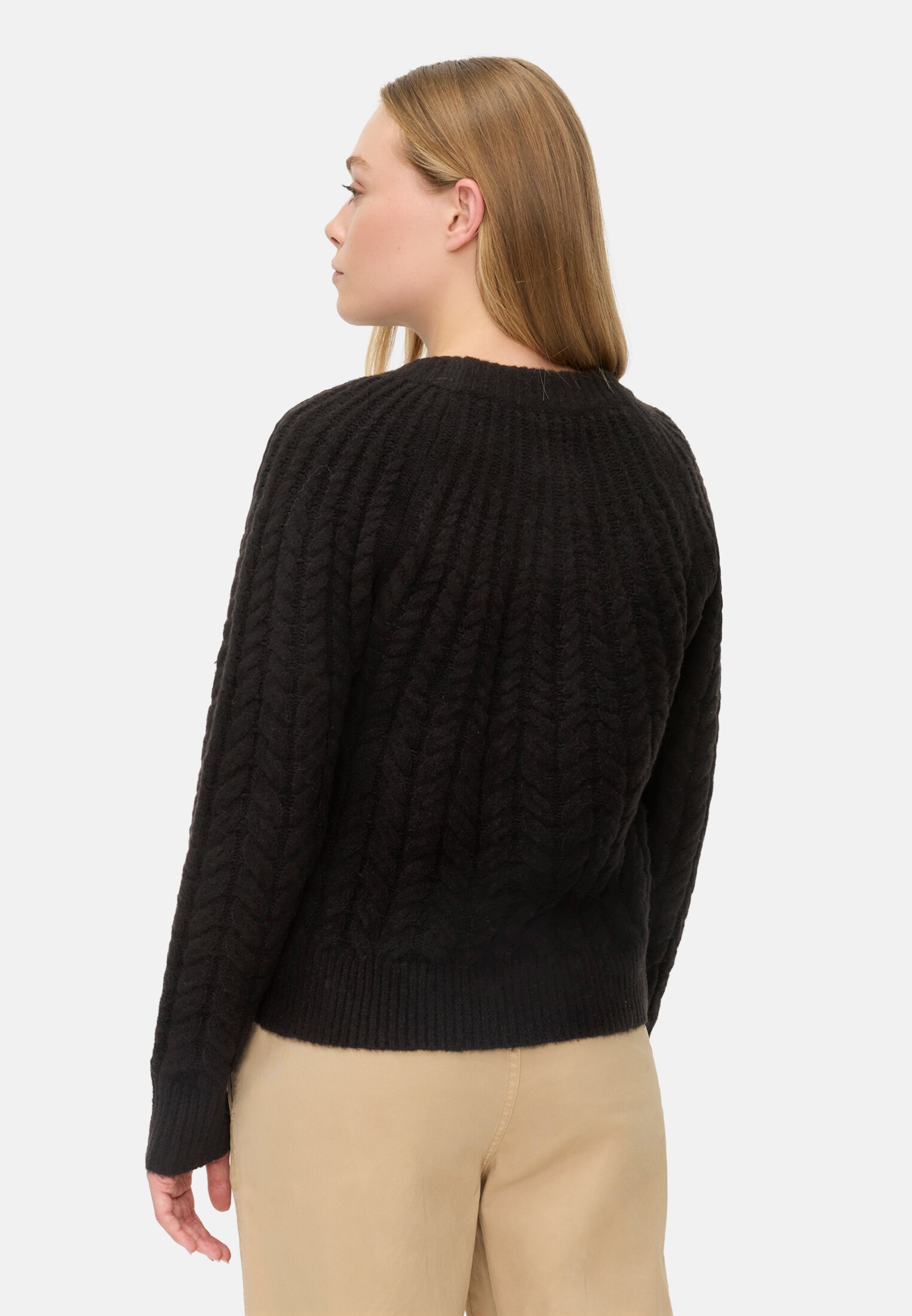 Damen Strickpullover mit Rundhalskragen Kaviar getragen hinten
