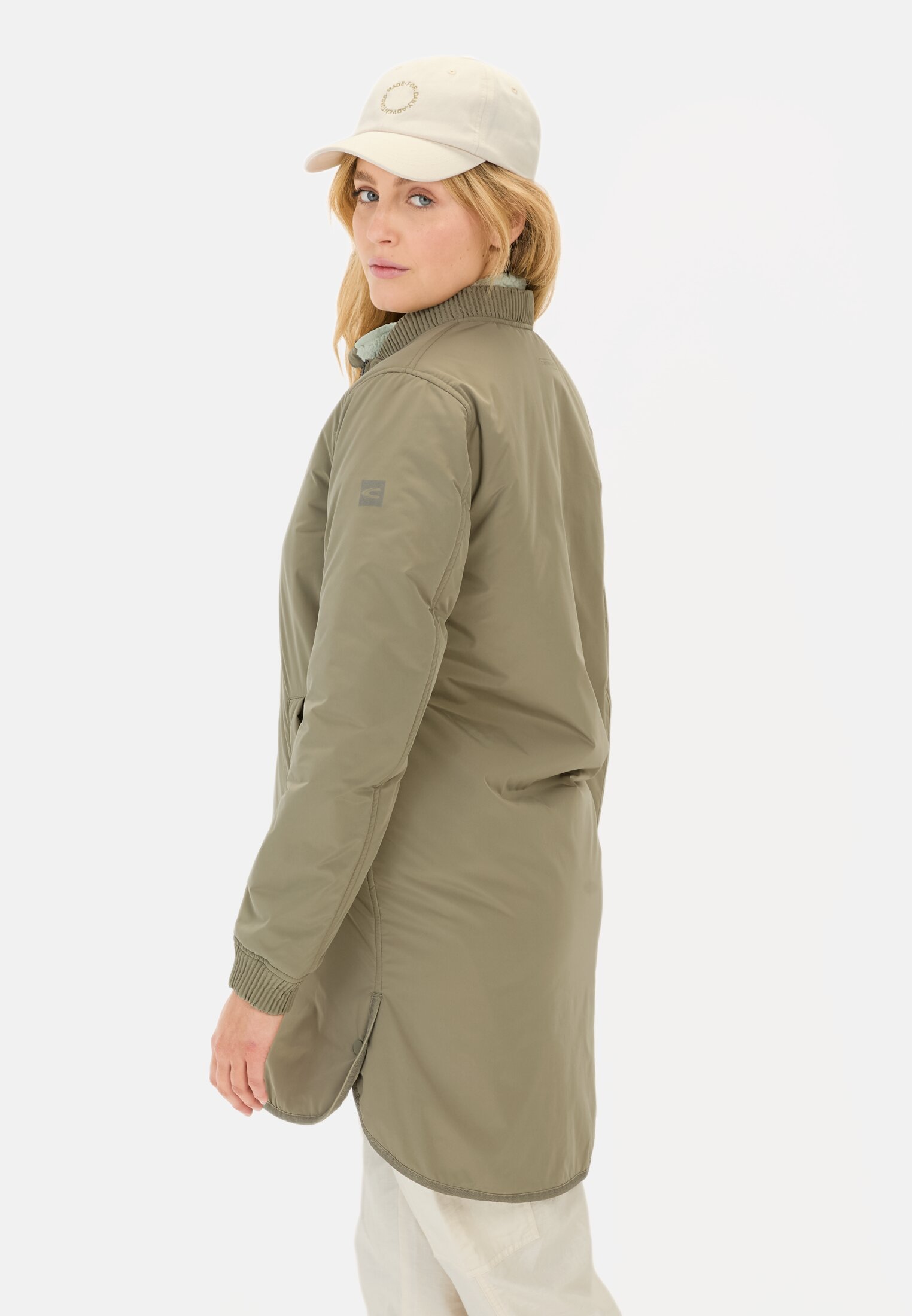 Women Recycled polyester coat Sage worn back