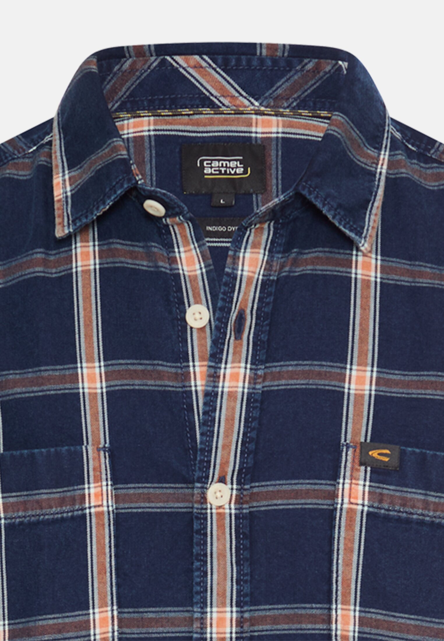 Men Shirt with chest pockets Blue-orange front close