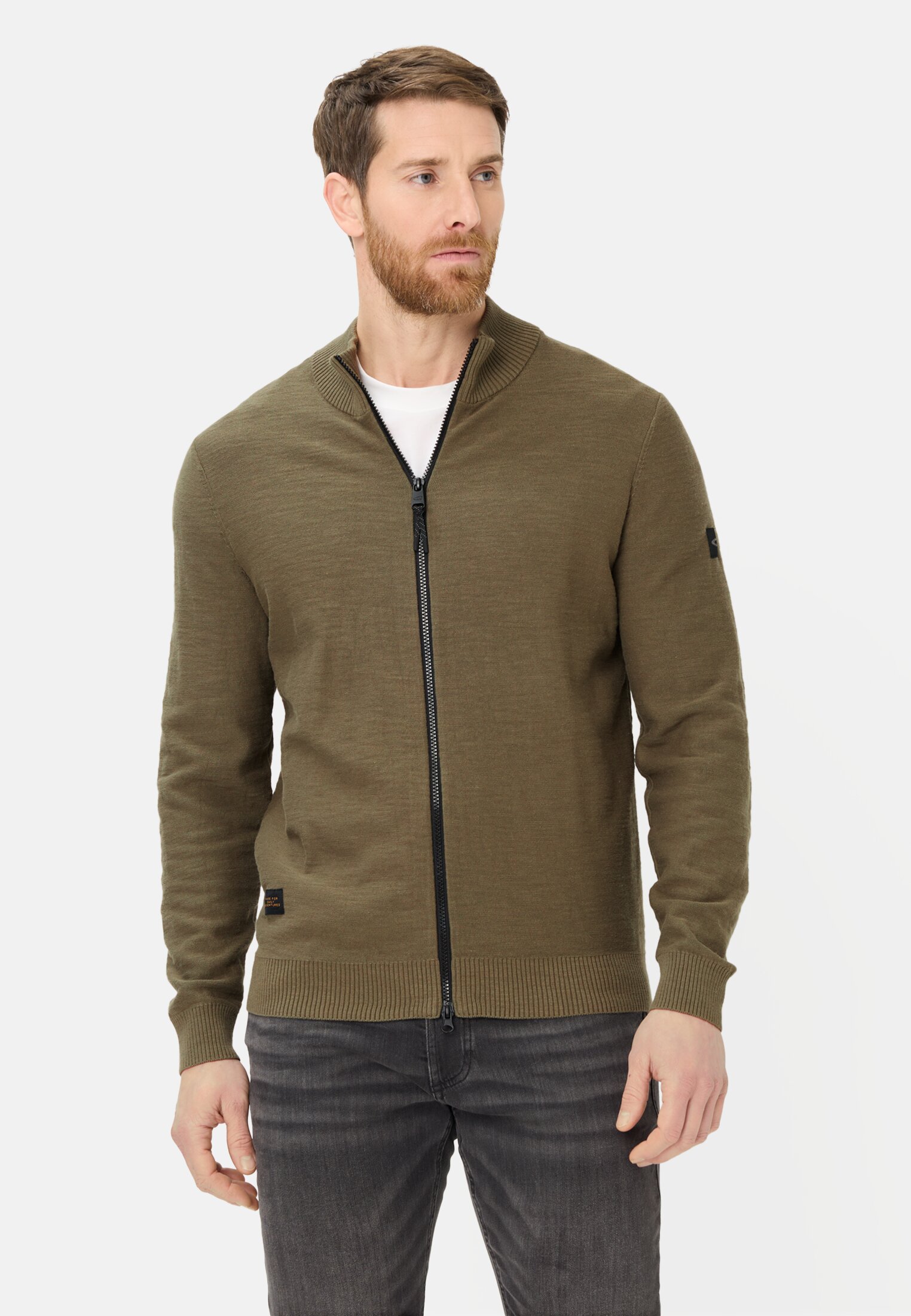 Heren Gebreid vest van puur katoen Olijfgroen gedragen voor