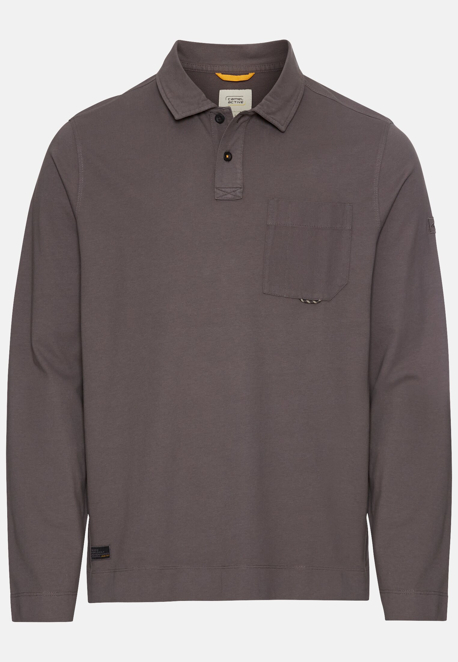 Herren Langarm Poloshirt aus reiner Baumwolle Grau frontal vorn