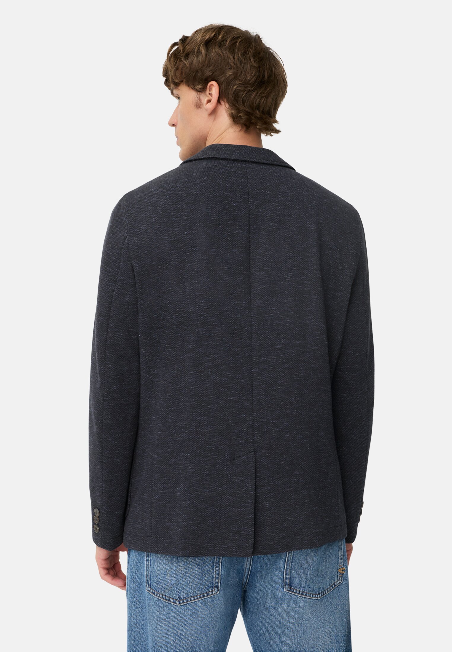 Men 2-button blazer in cotton blend Navy blue worn back