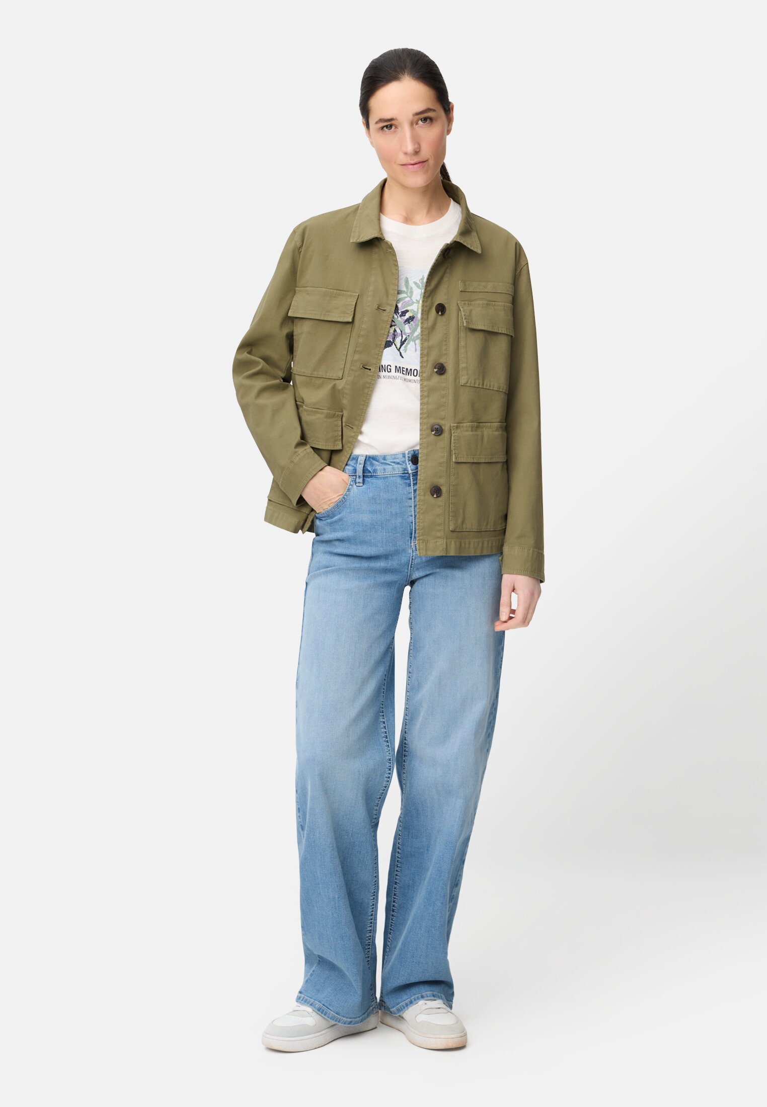 Women Blazer made of a cotton blend Olive worn front full body