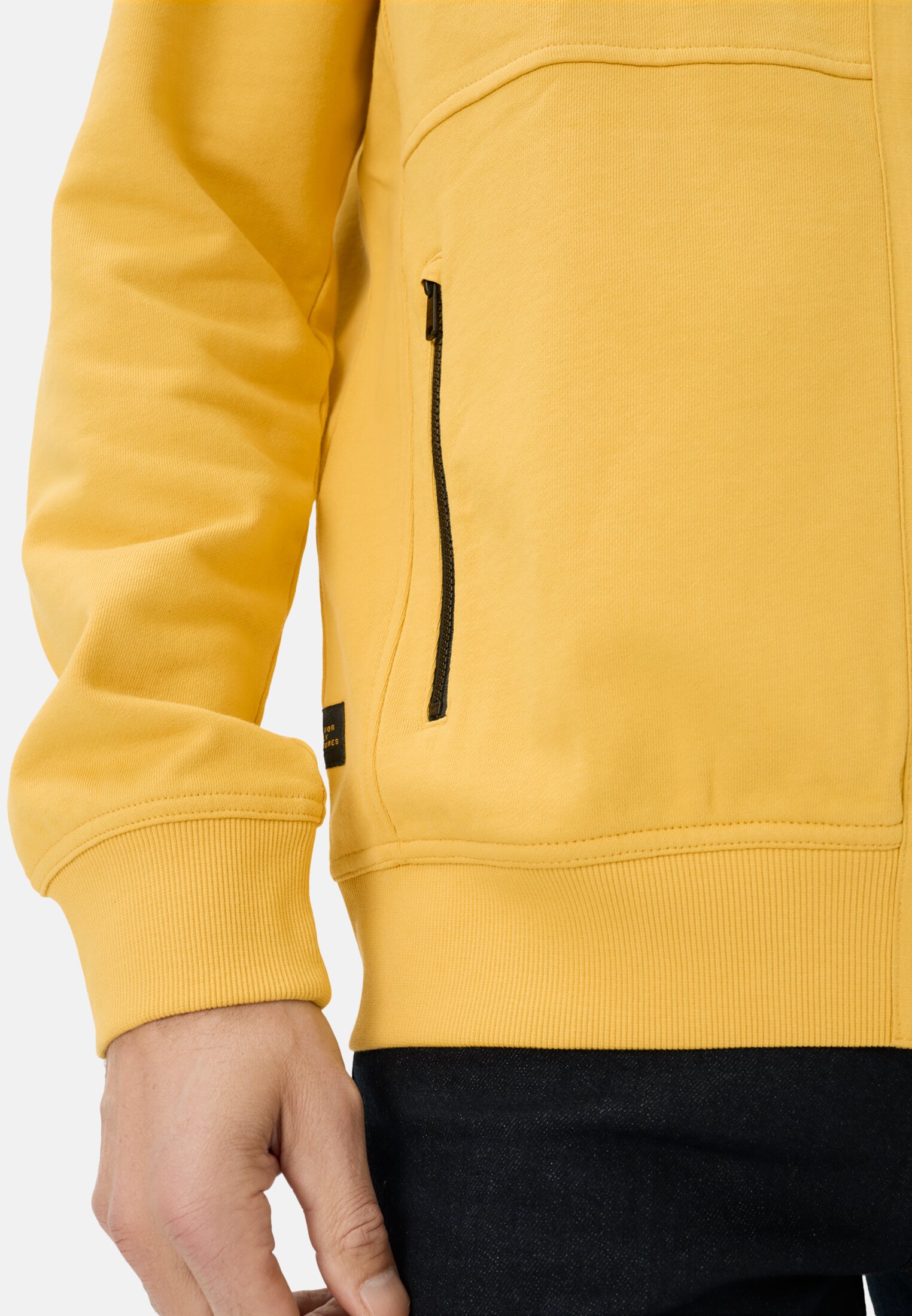 Men Sweat jacket with pockets Sun Yellow worn detail close