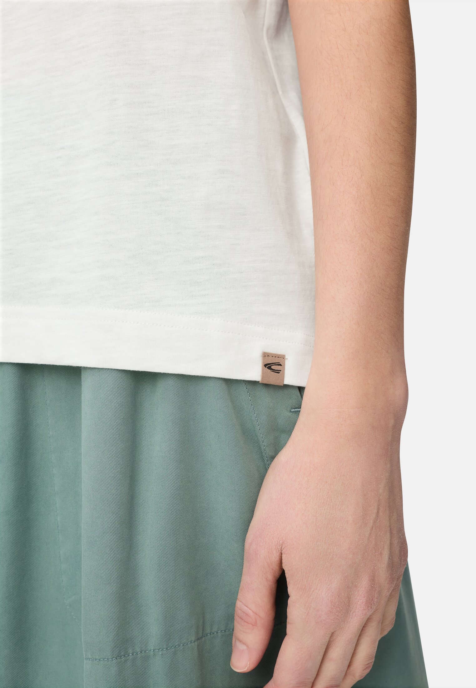 Women Polo shirt with button placket Milk White worn detail close