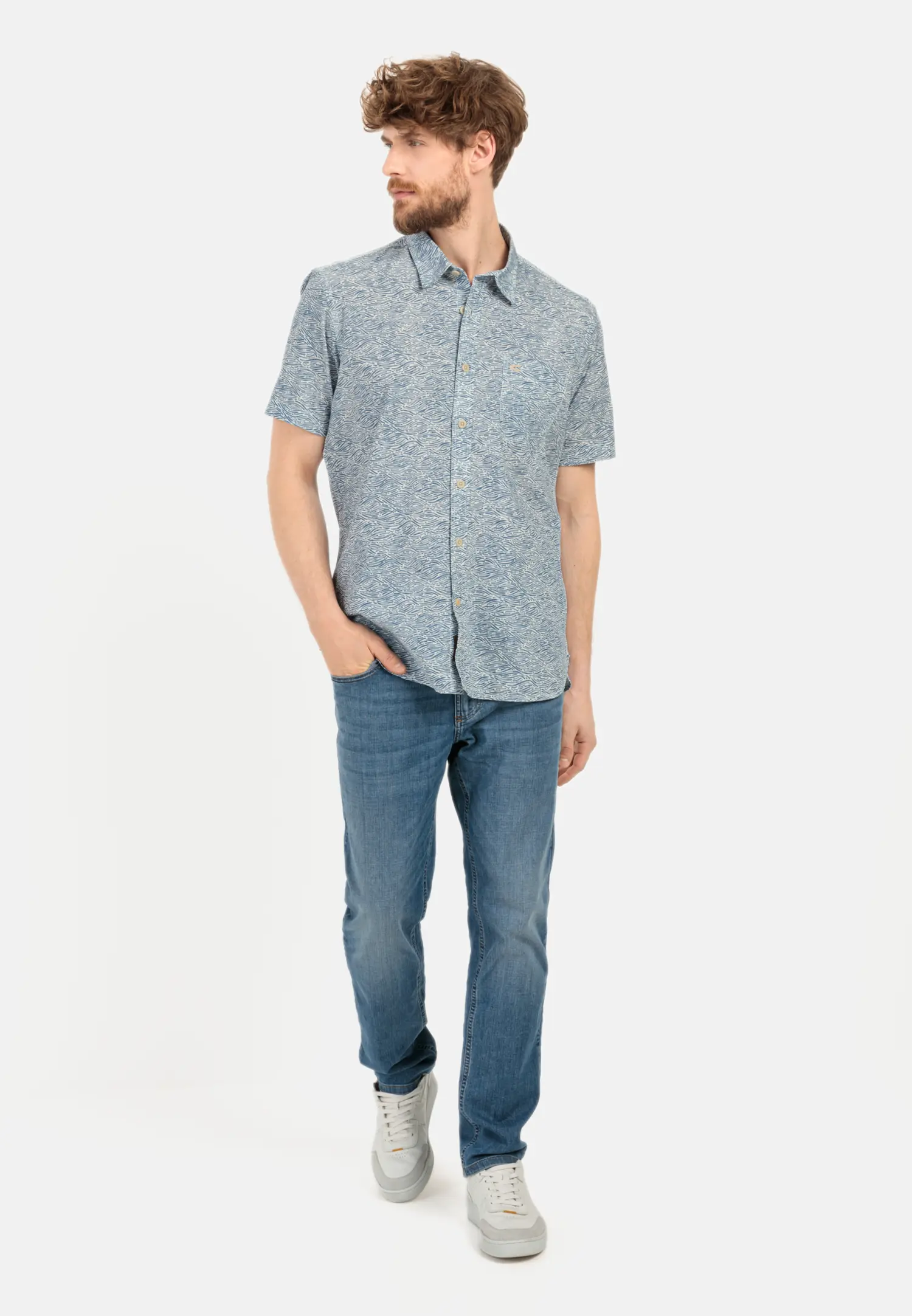 Kurzarmhemd für Herren in Beige-Blau | S | camel active