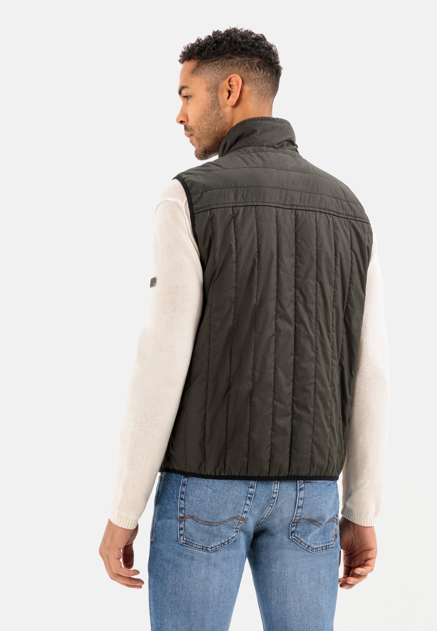 Men Quilted waistcoat with stand-up collar Olive worn back