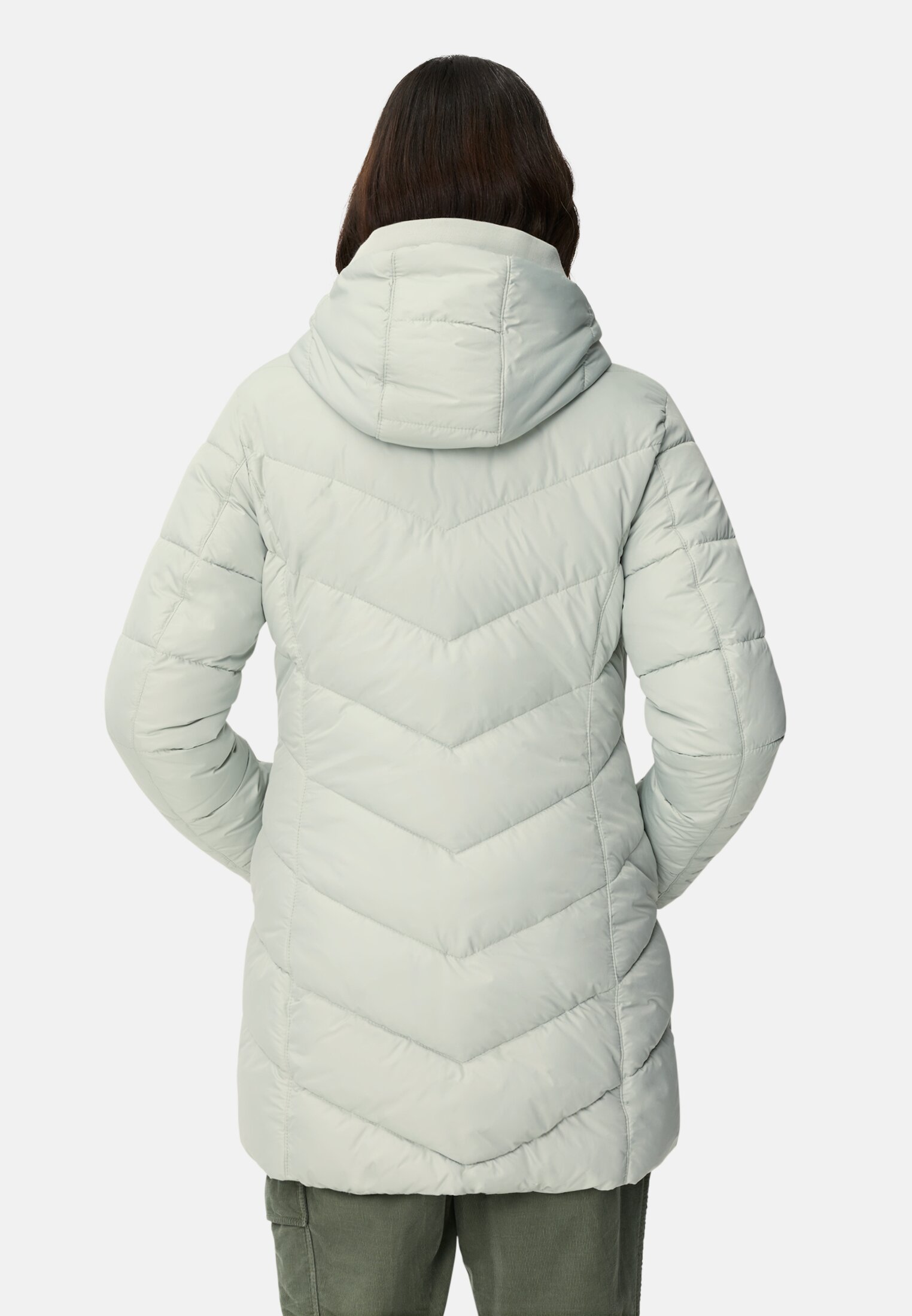 Women Padded jacket with detachable hood Sage worn back