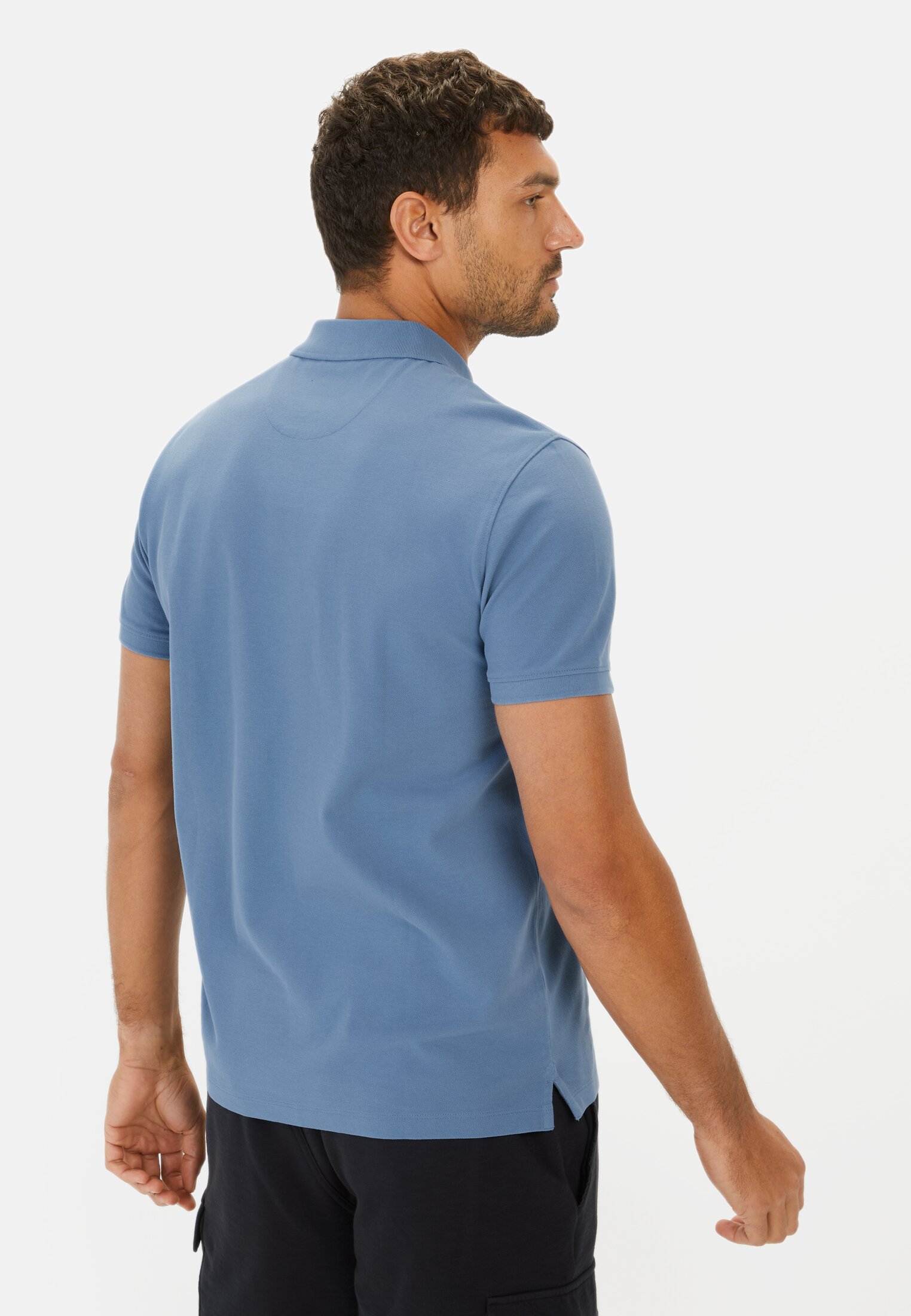 Heren Korte mouw poloshirt gemaakt van katoen Blauw gedragen achter