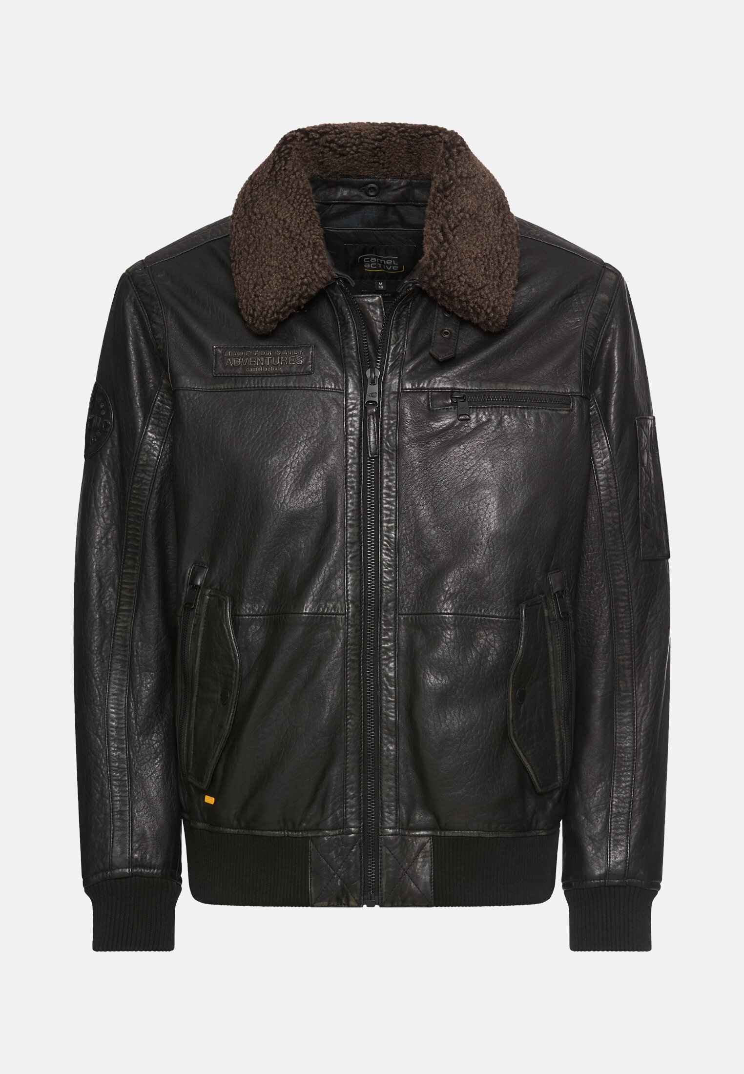 Herren Pilotenjacke im Wash Look mit abnehmbaren Teddykragen Asphalt frontal vorn