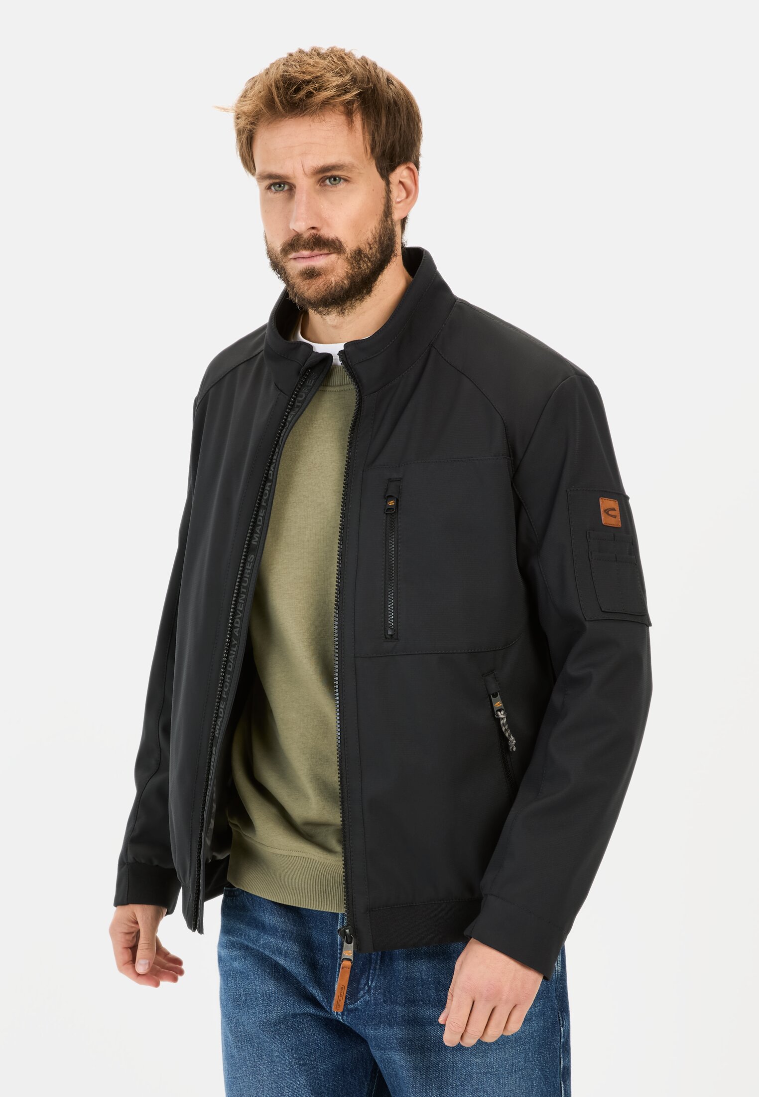 Men Blouson made from recycled polyester Black worn front