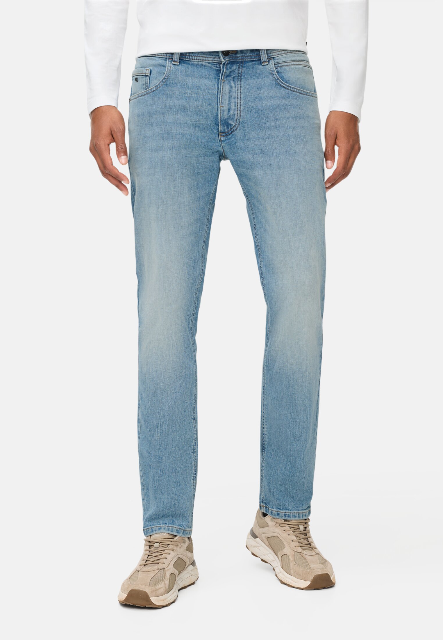 Men fleXXXactive® Jeans 5-Pocket Regular Fit Pants Pale blue worn front