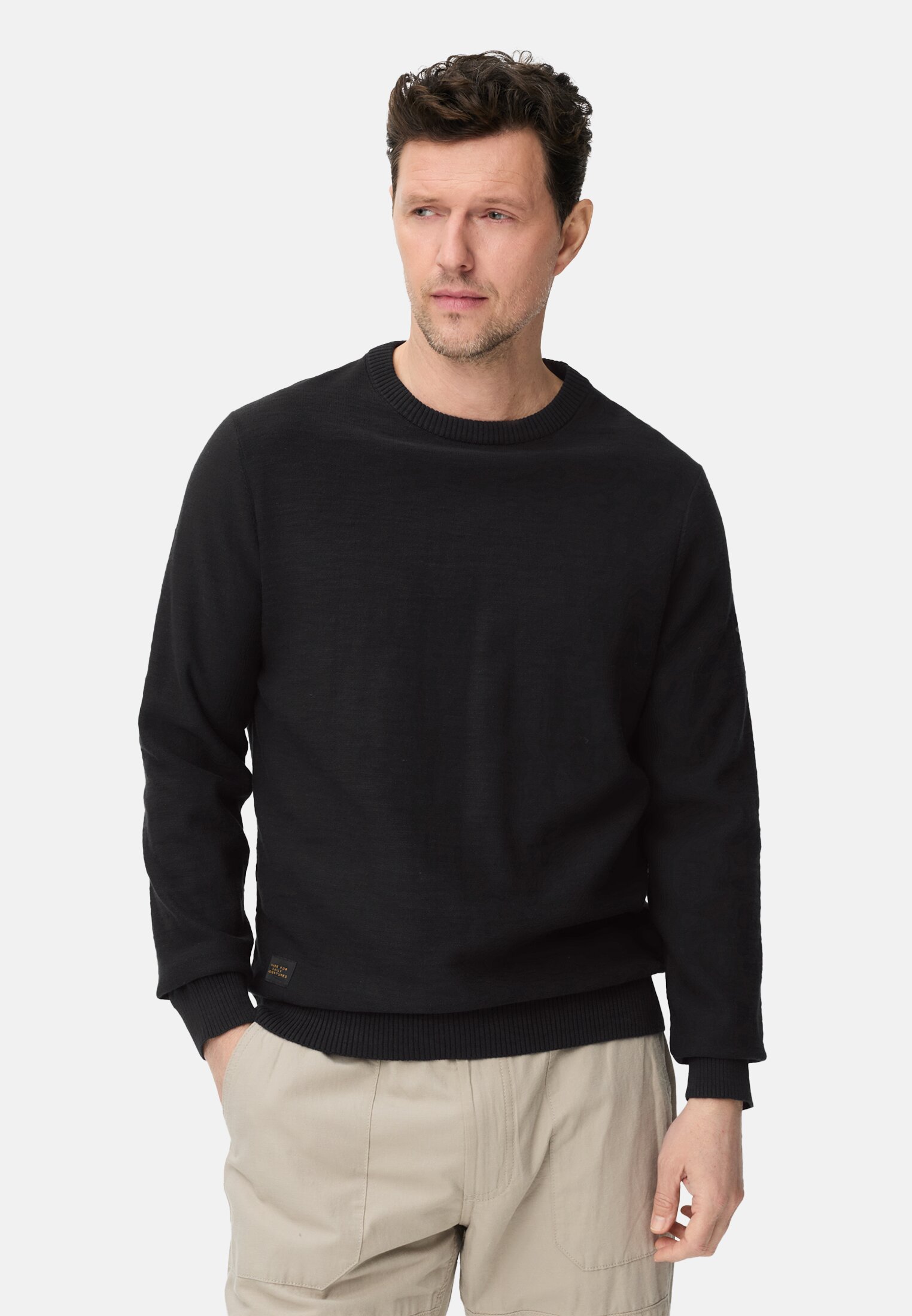 Heren Gebreide trui van puur katoen Zwart gedragen voor