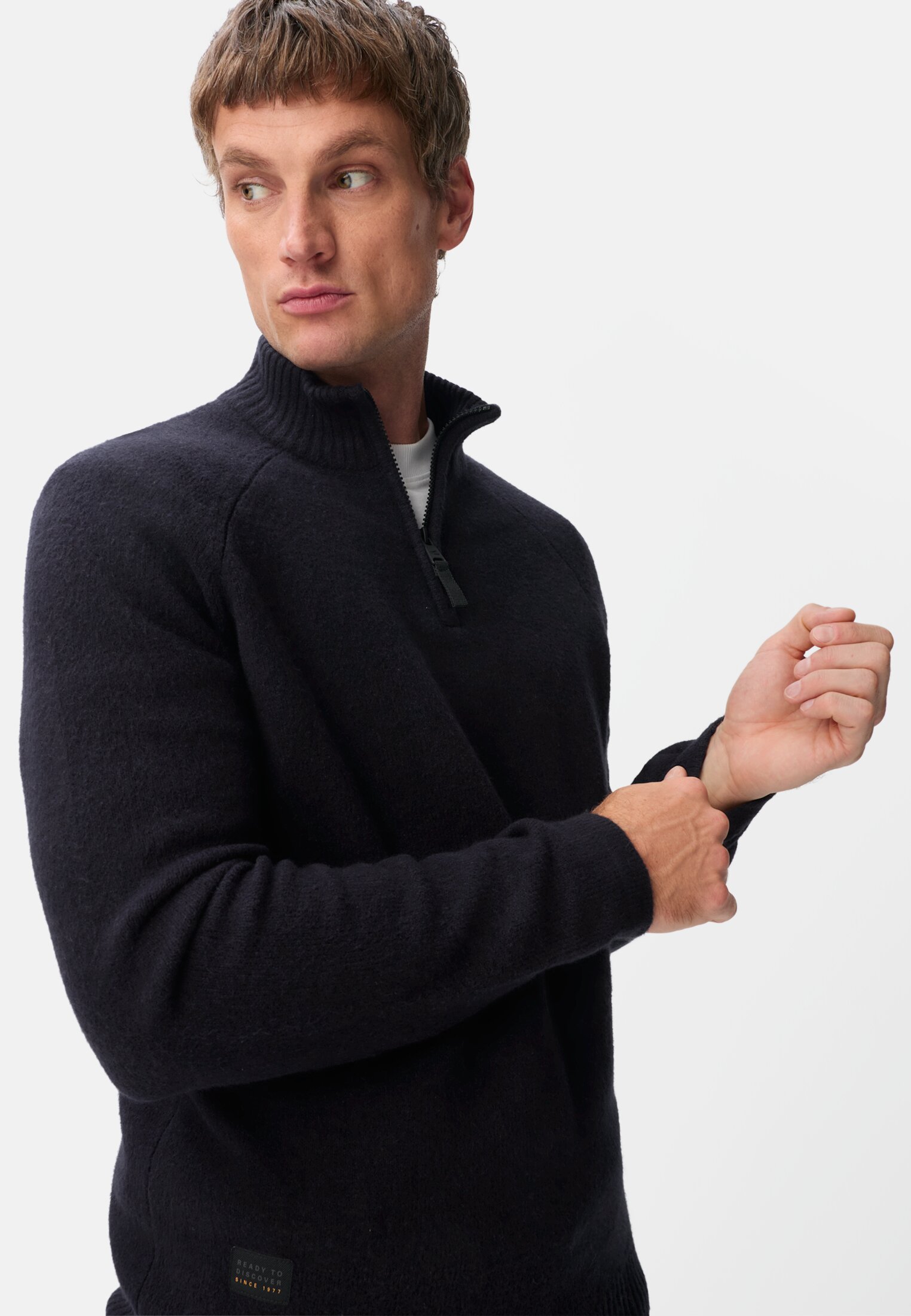 Men Lightweight sweater with step collar and zipper Navy blue worn emotional