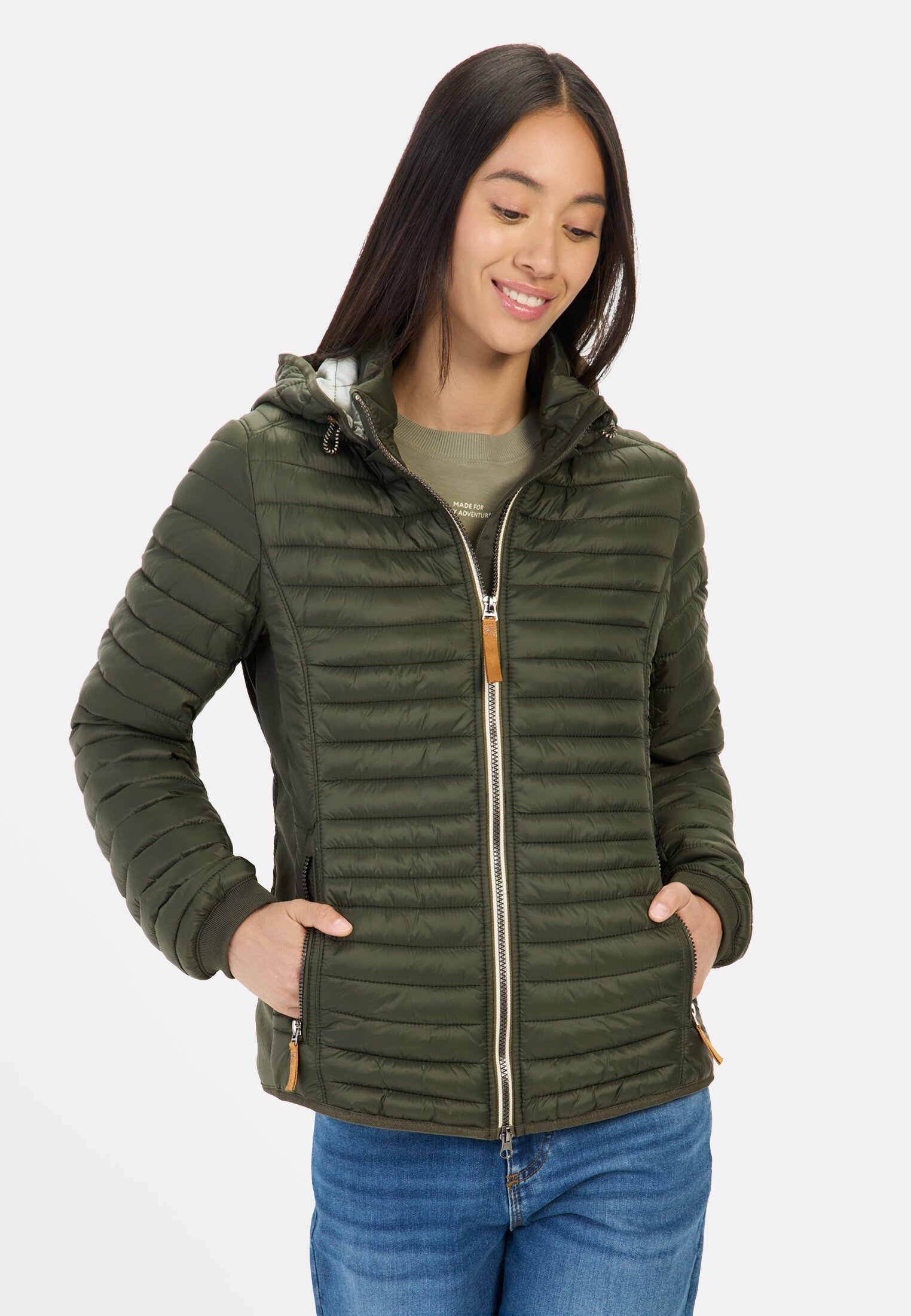 Women Lightweight quilted jacket made from recycled polyamide Dark Green worn front