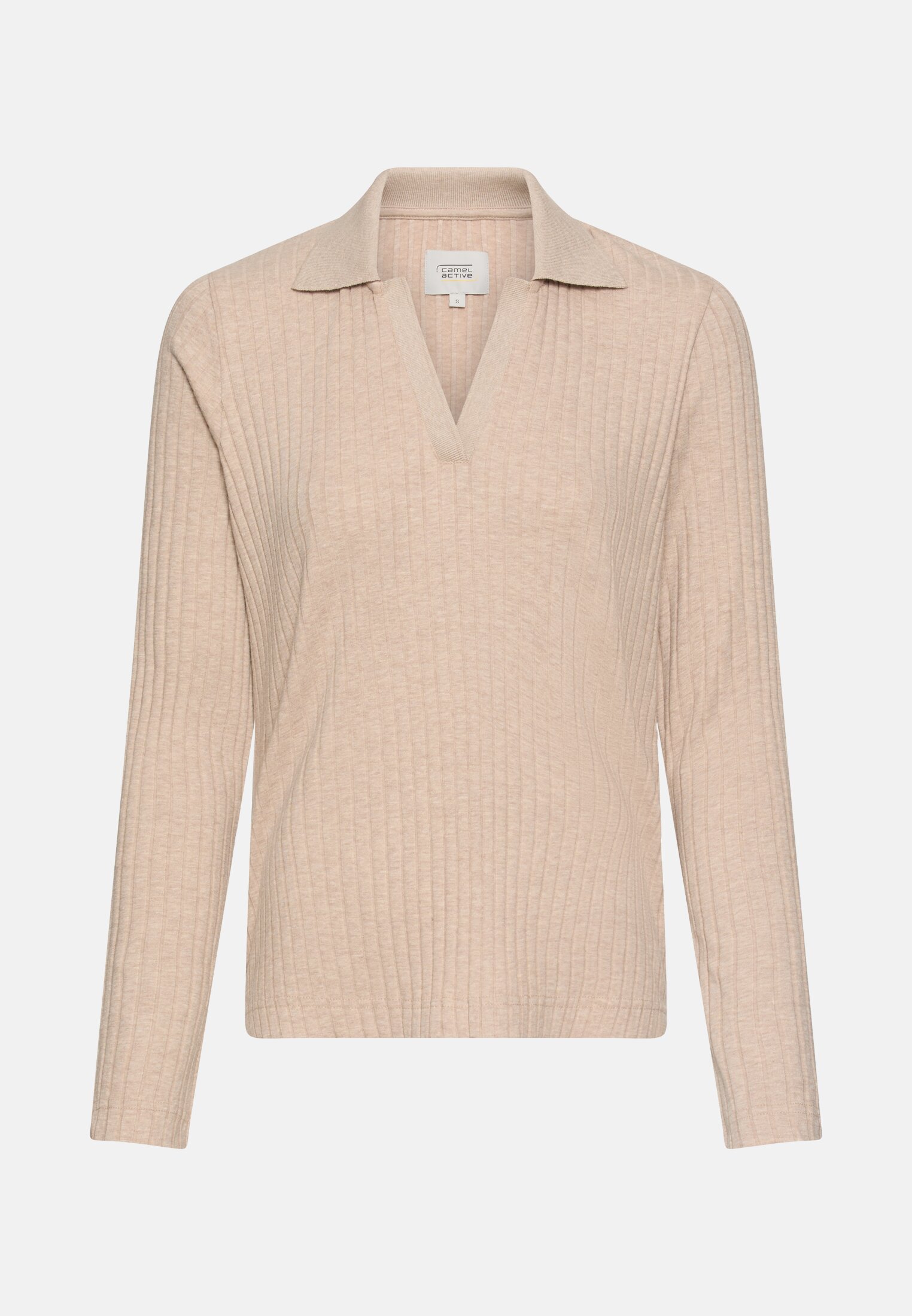 Women Jersey shirt with ribbed collar Beige frontal front
