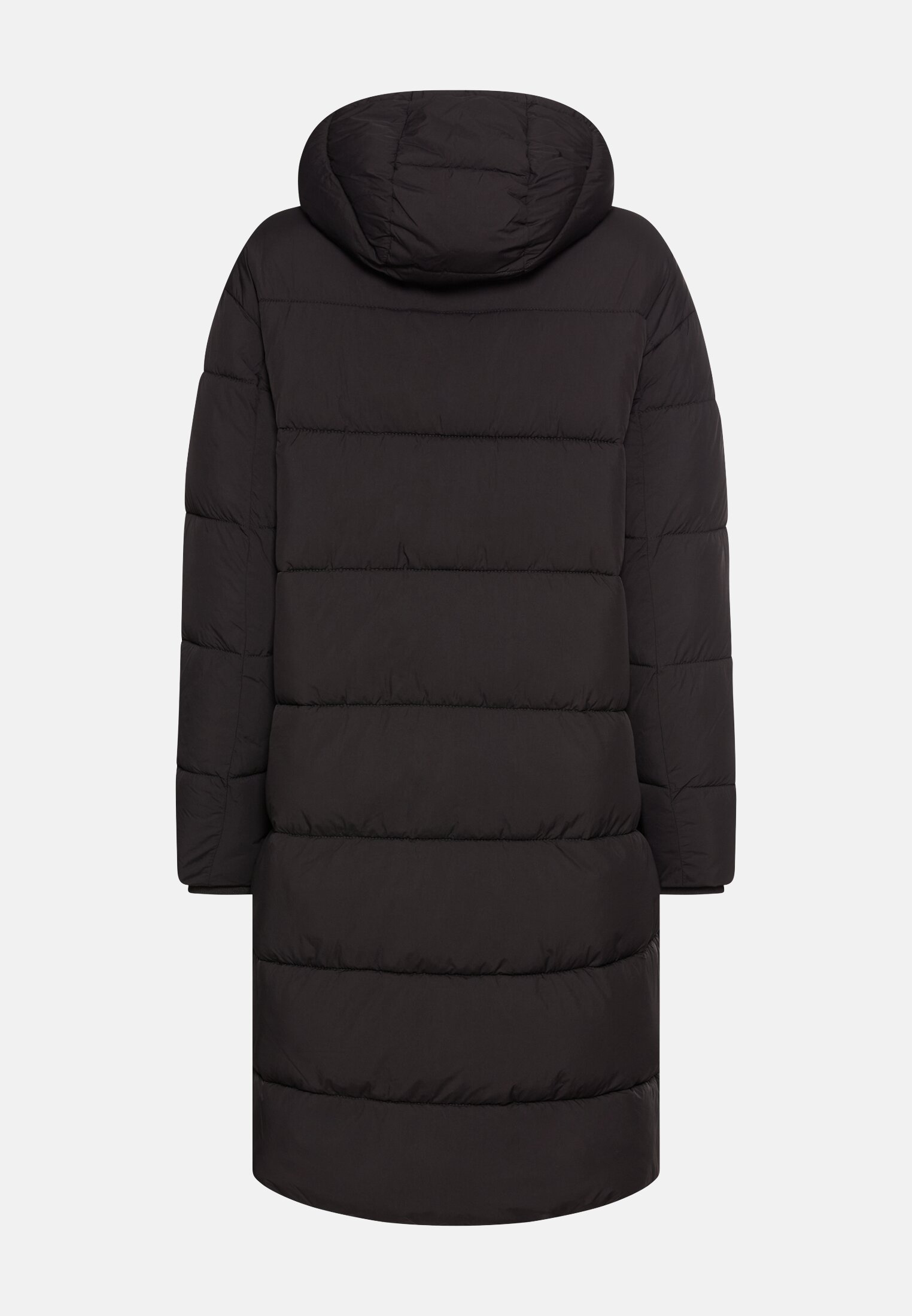 Damen Steppmantel mit Kapuze Schwarz frontal hinten