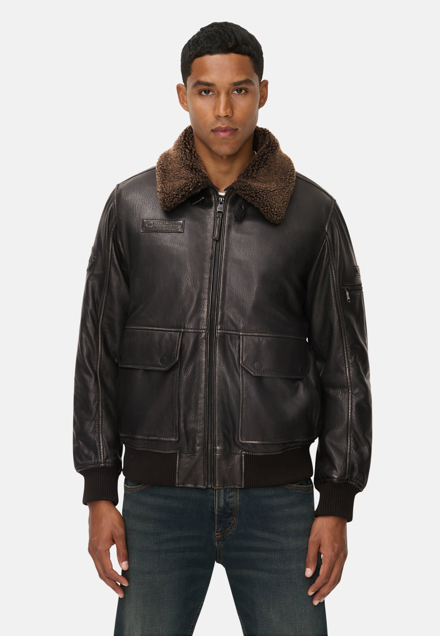 Men Leather jacket with inside pockets Black worn front