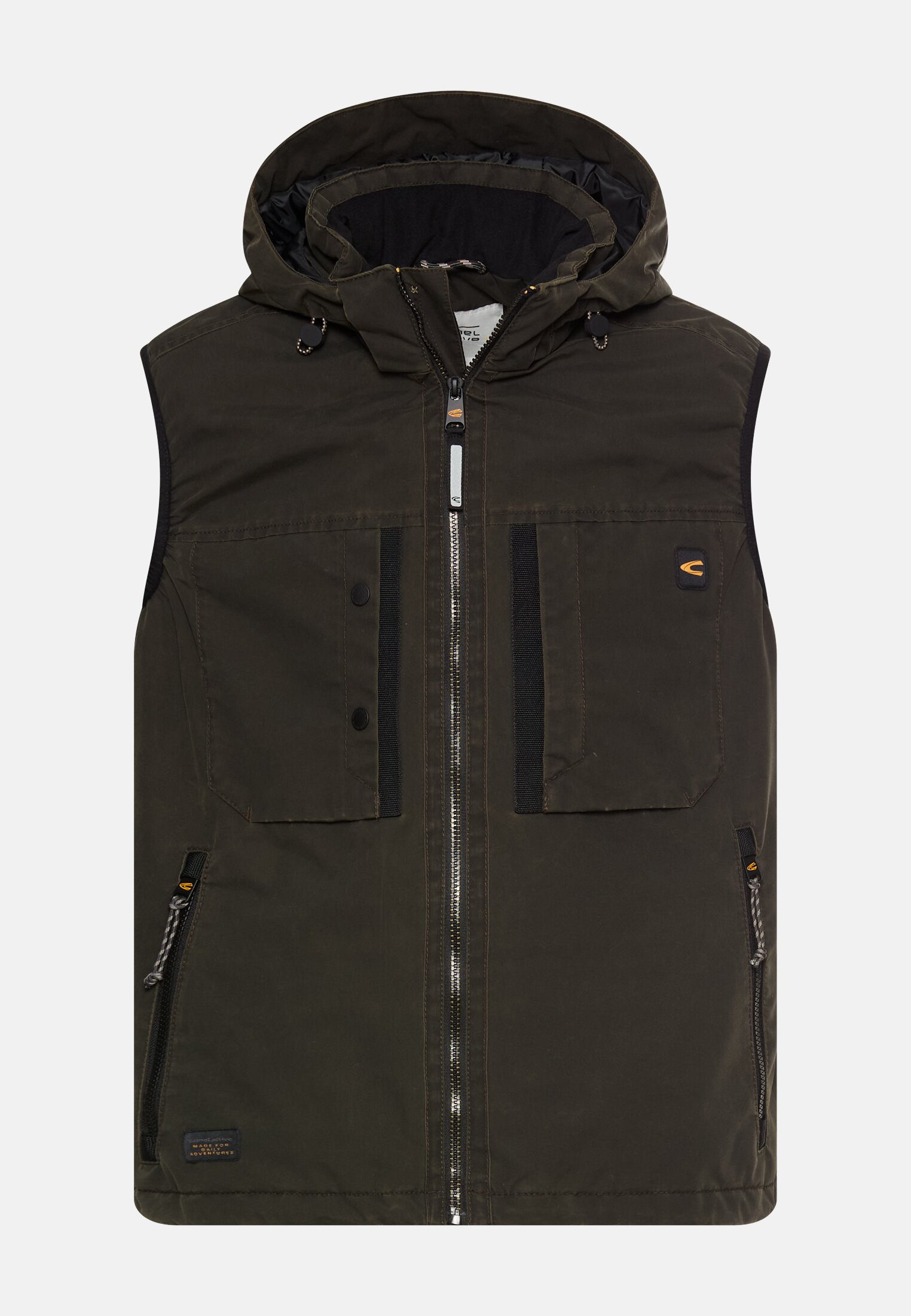 Men Outdoor vest with removable hood Dark brown frontal front