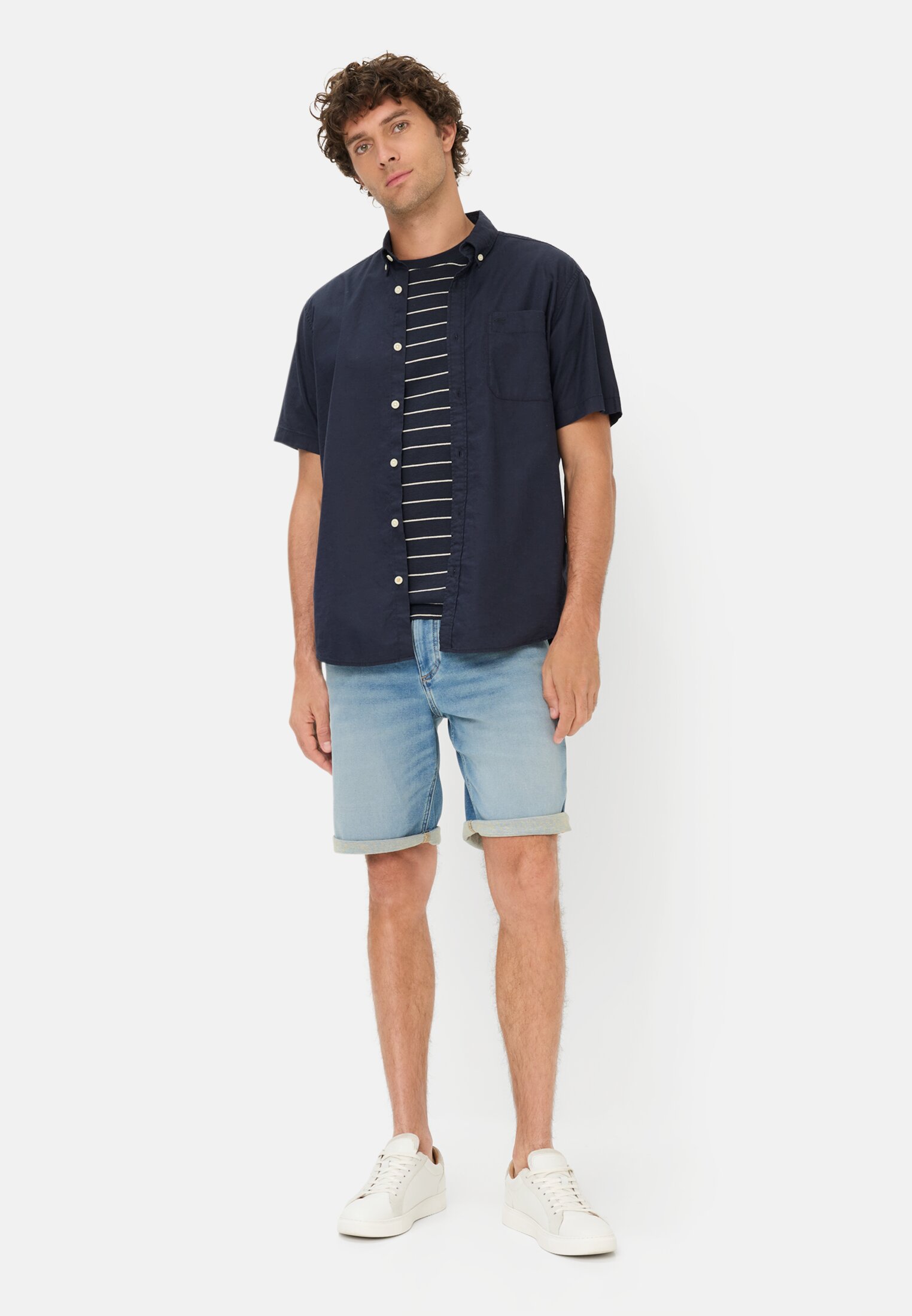 Men fleXXXactive® Jeans shorts made from cotton blend Pale Blue worn front full body