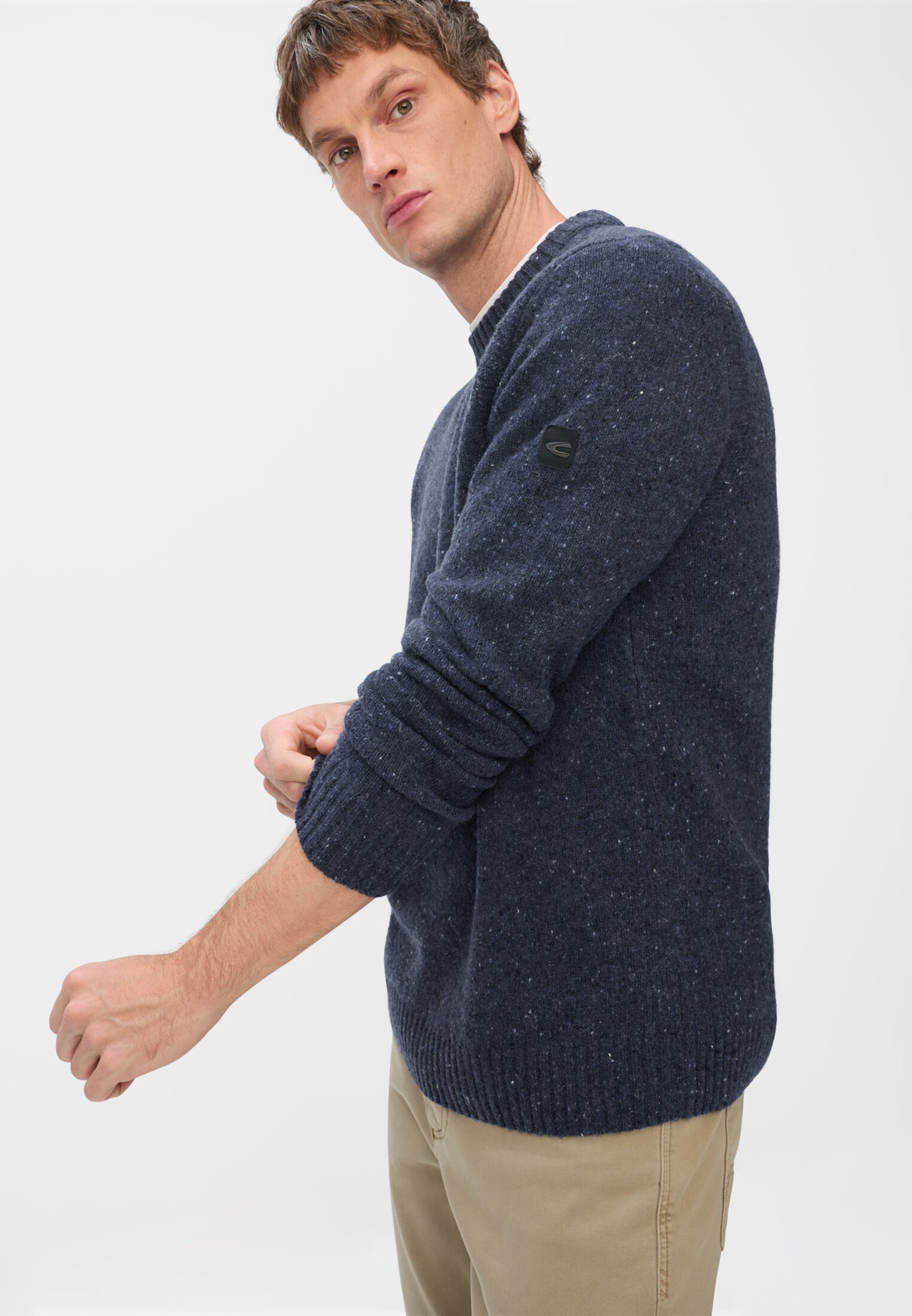 Heren Trui van merinowolmix Navy blauw gedragen emotional