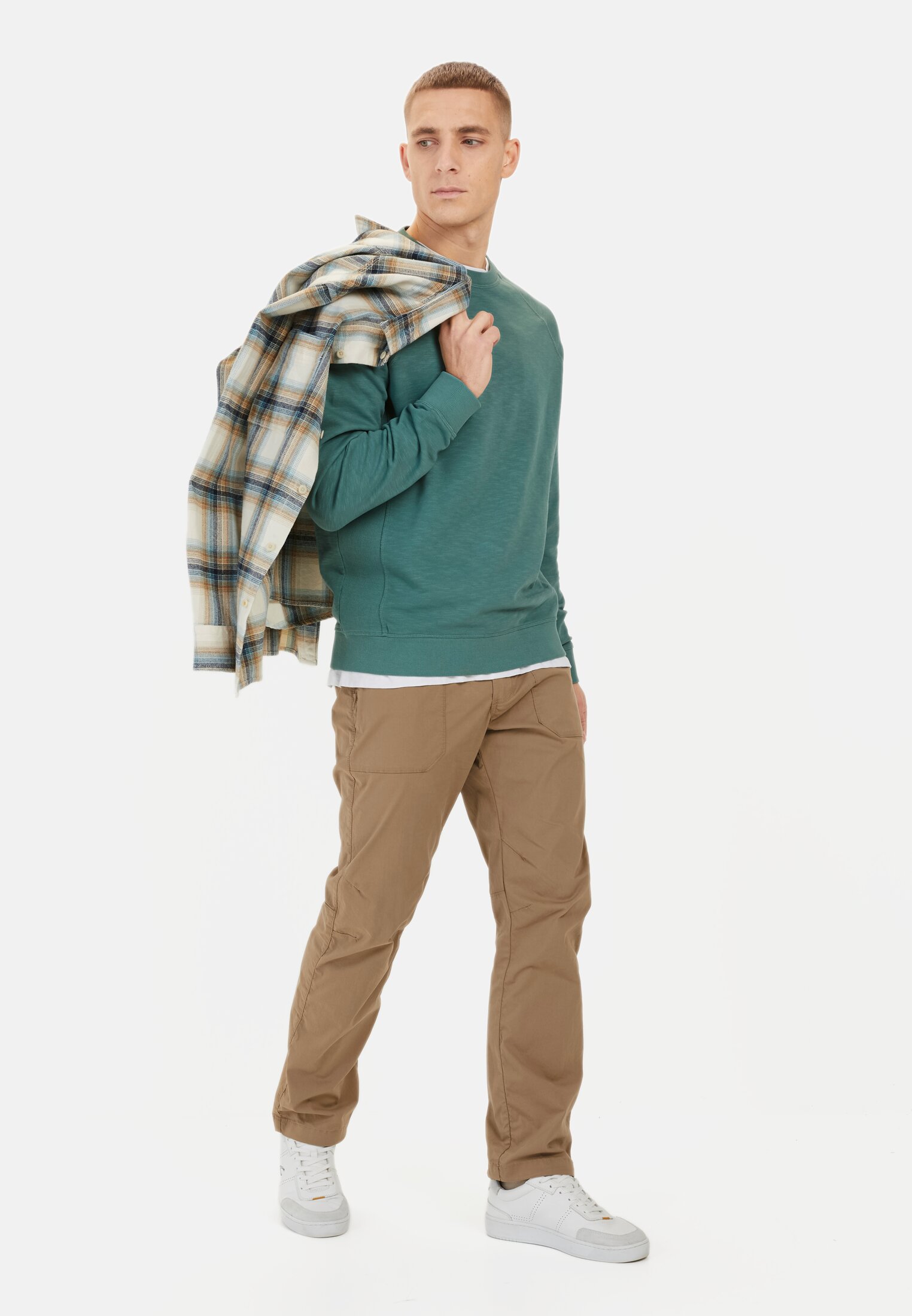 Men Sweatshirt made from pure Cotton Dark green worn front full body