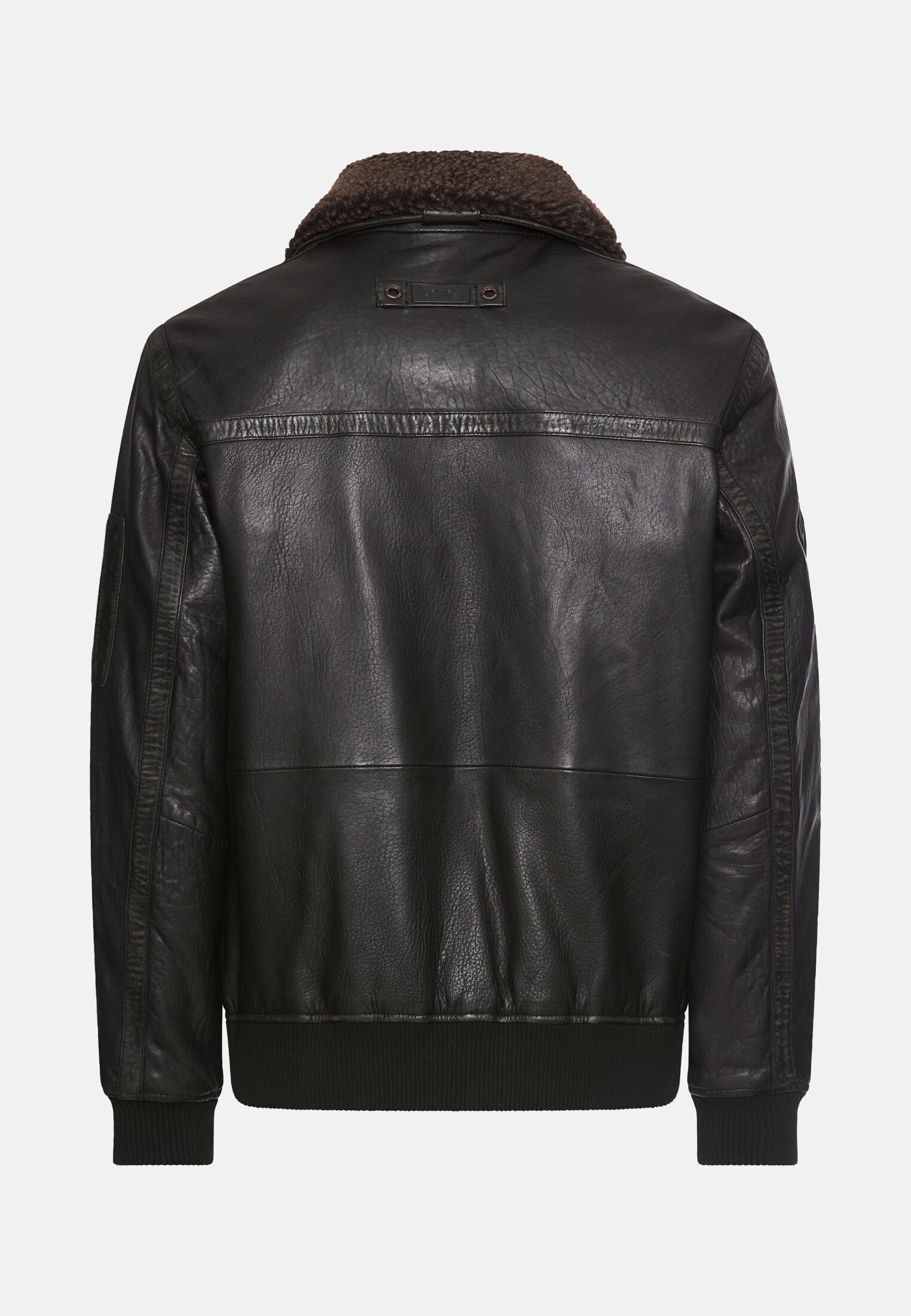 Herren Pilotenjacke im Wash Look mit abnehmbaren Teddykragen Asphalt frontal hinten