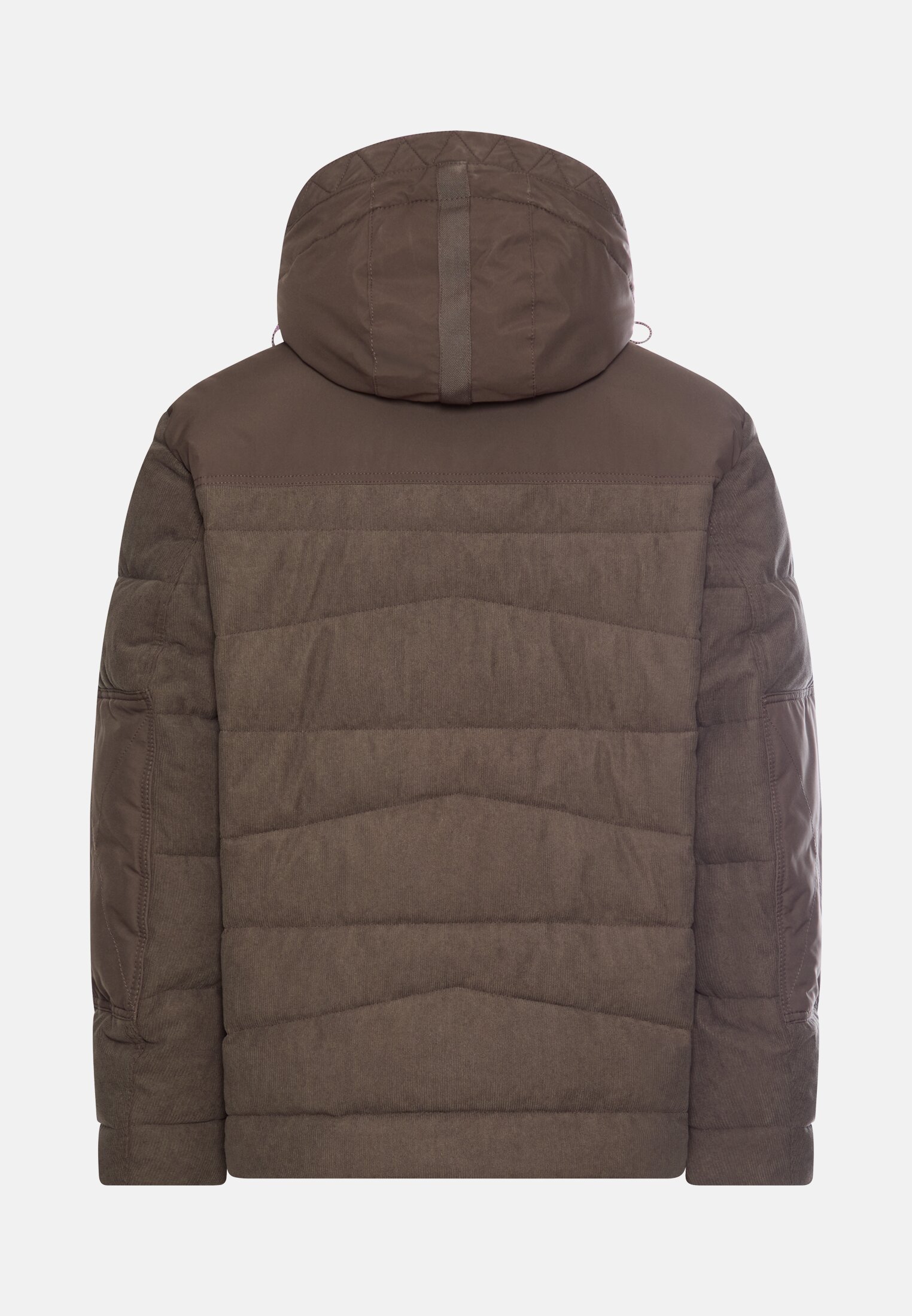 Herren Cordjacke mit abnehmbarer Kapuze Dunkelbraun frontal hinten