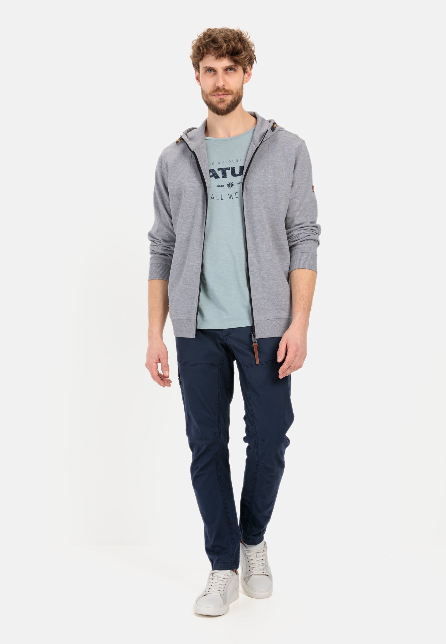 Men Tapered Fit Chino Dark Blue worn front full body