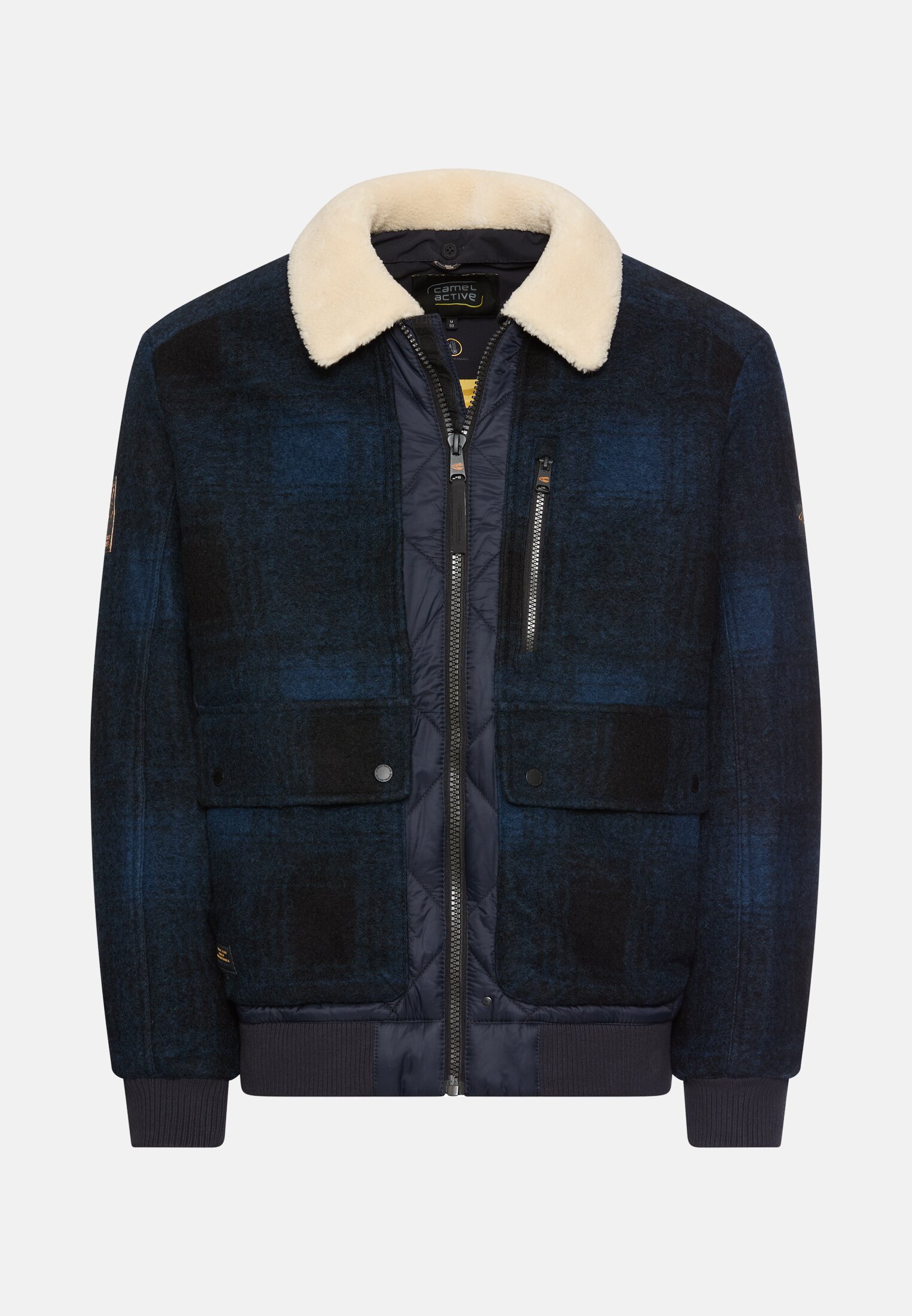 Men Bomber jacket with quilted pattern on the back tinted blue frontal front