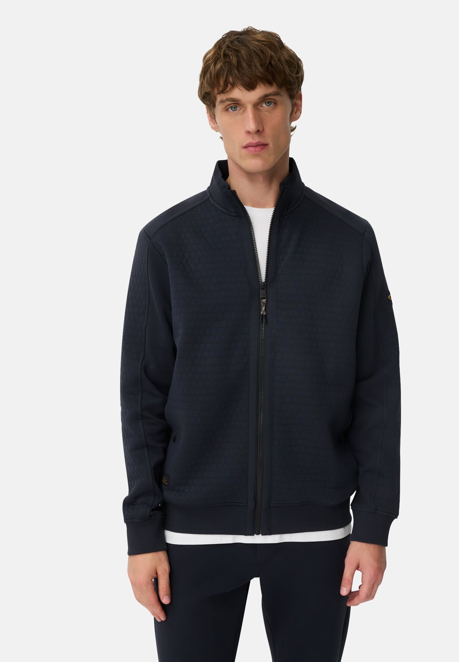 Heren Sweatvest van katoenmix Marineblauw gedragen voor