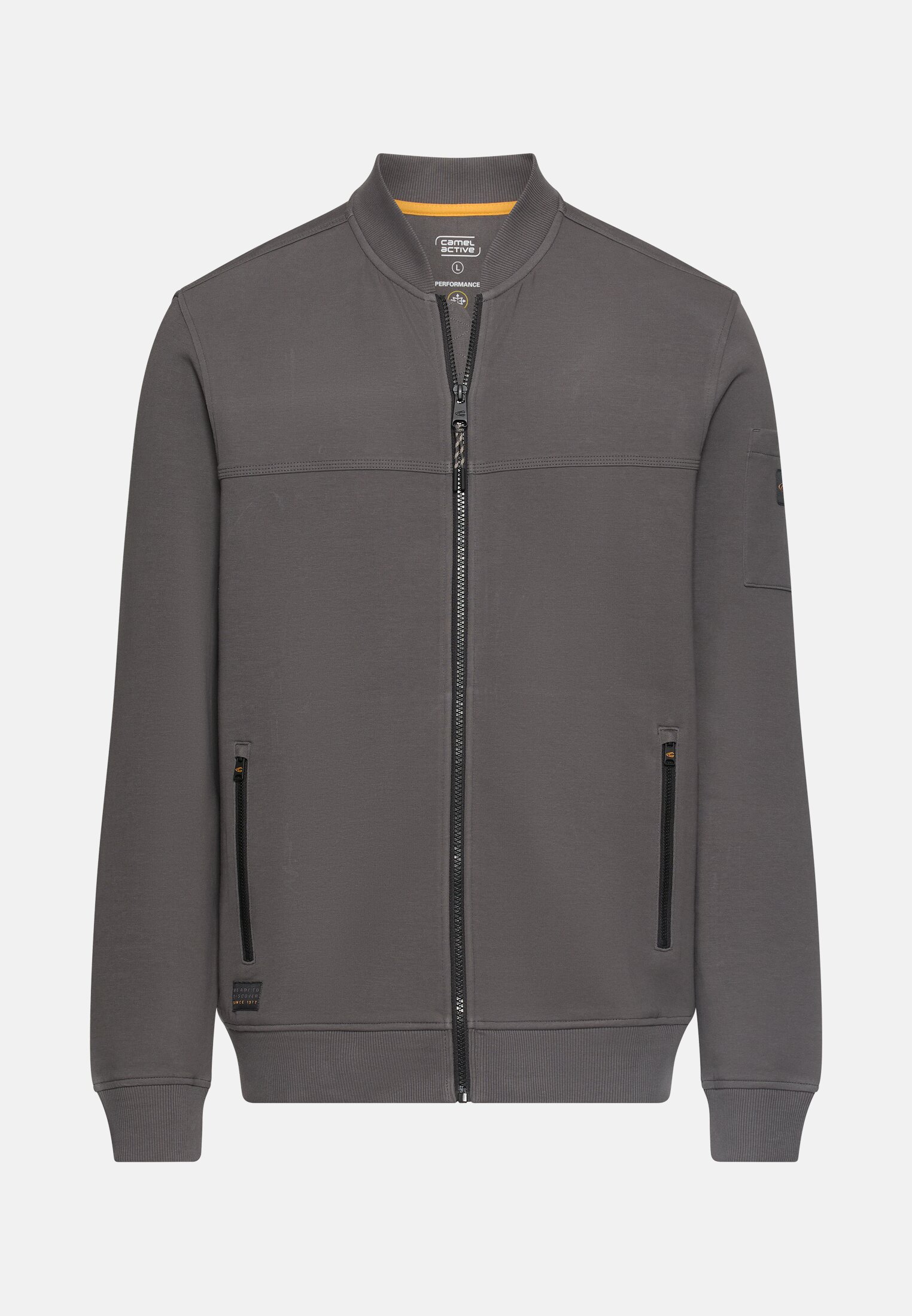 Men fleXXXactive® Sweat Jacket made from scuba jersey Graphite grey frontal front