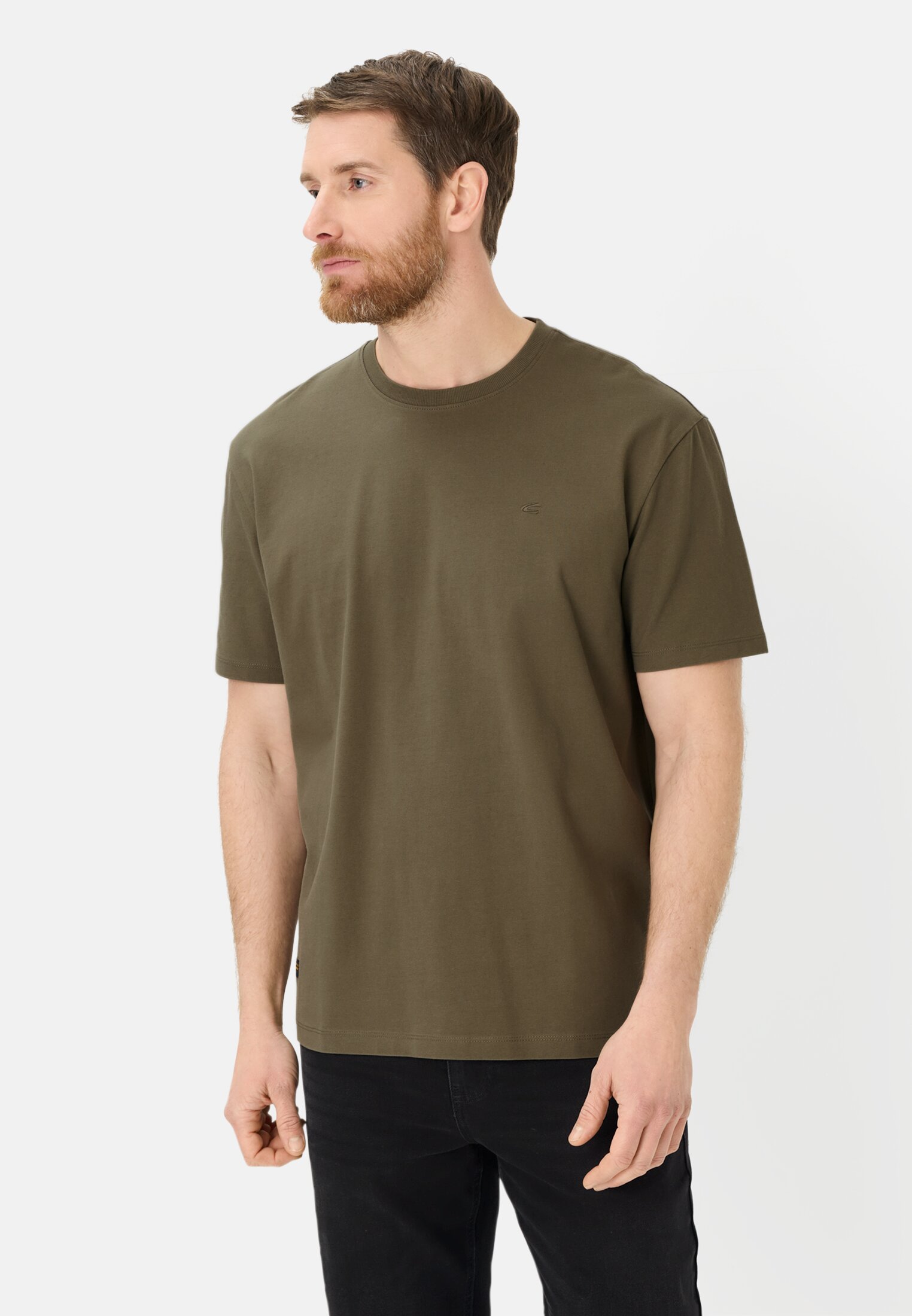 Heren T-shirt van puur katoen Olijfgroen gedragen voor