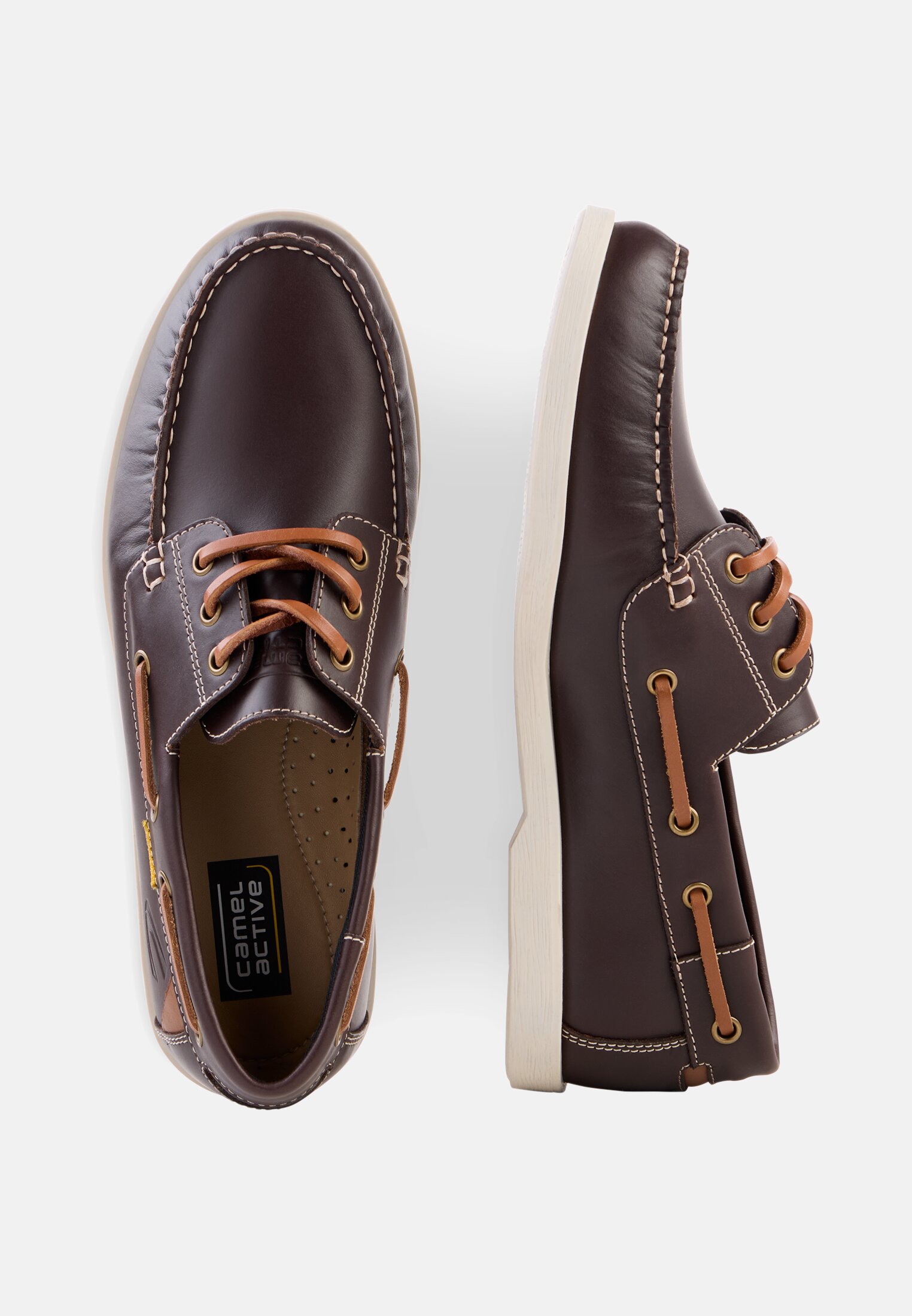 Herren Bootsschuh aus gewachstem Leder Braun frontal oben