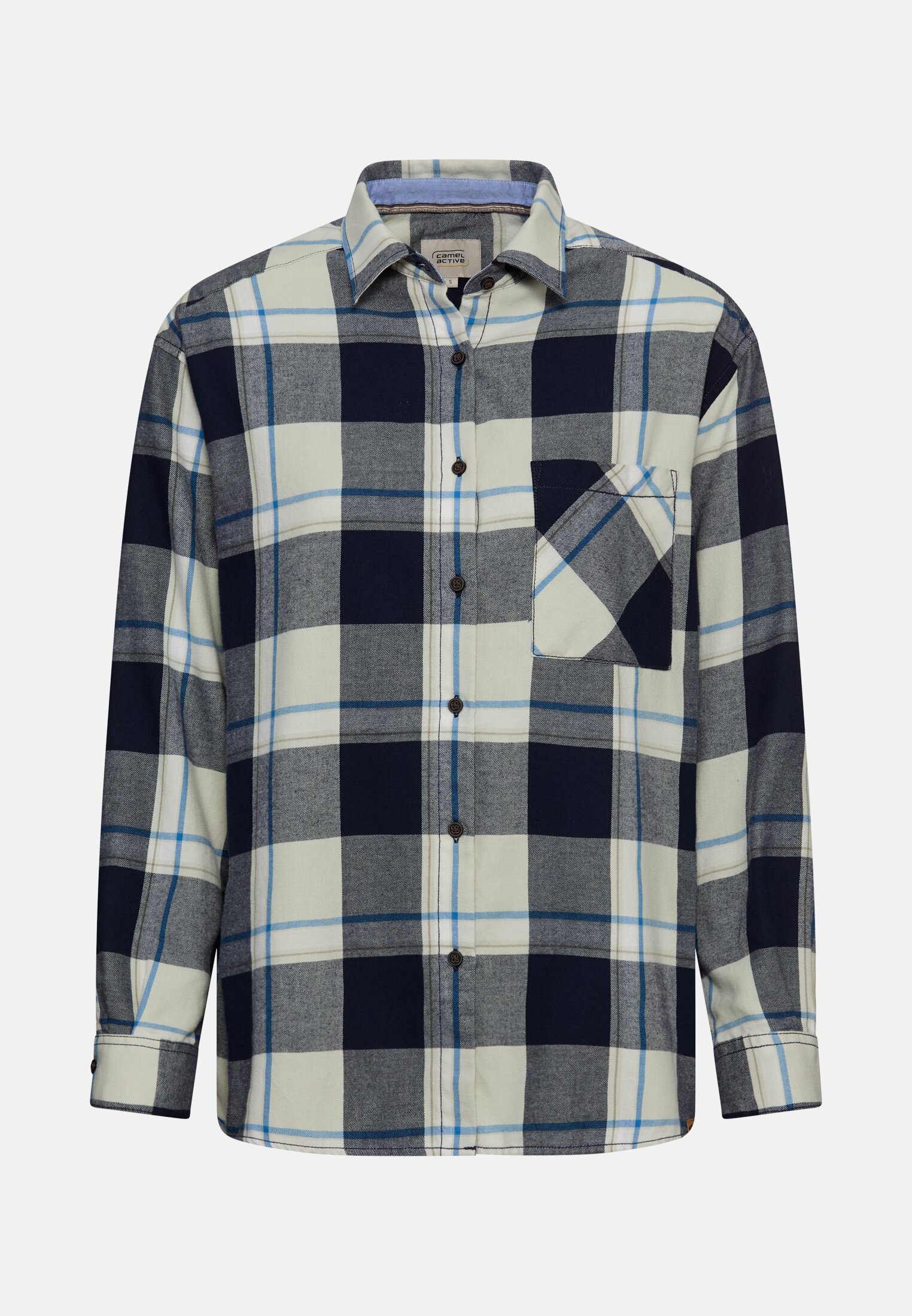Women Chequered blouse with a breast pocket Dark blue and white frontal front
