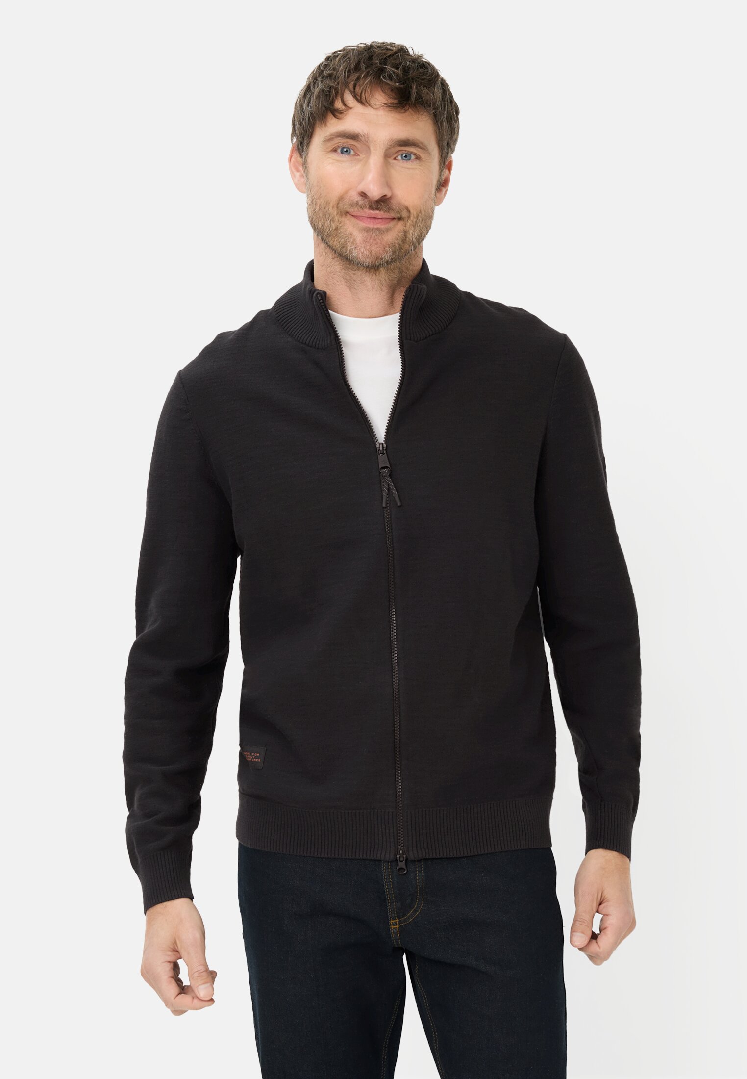 Heren Gebreid vest van puur katoen Asphalt gedragen voor