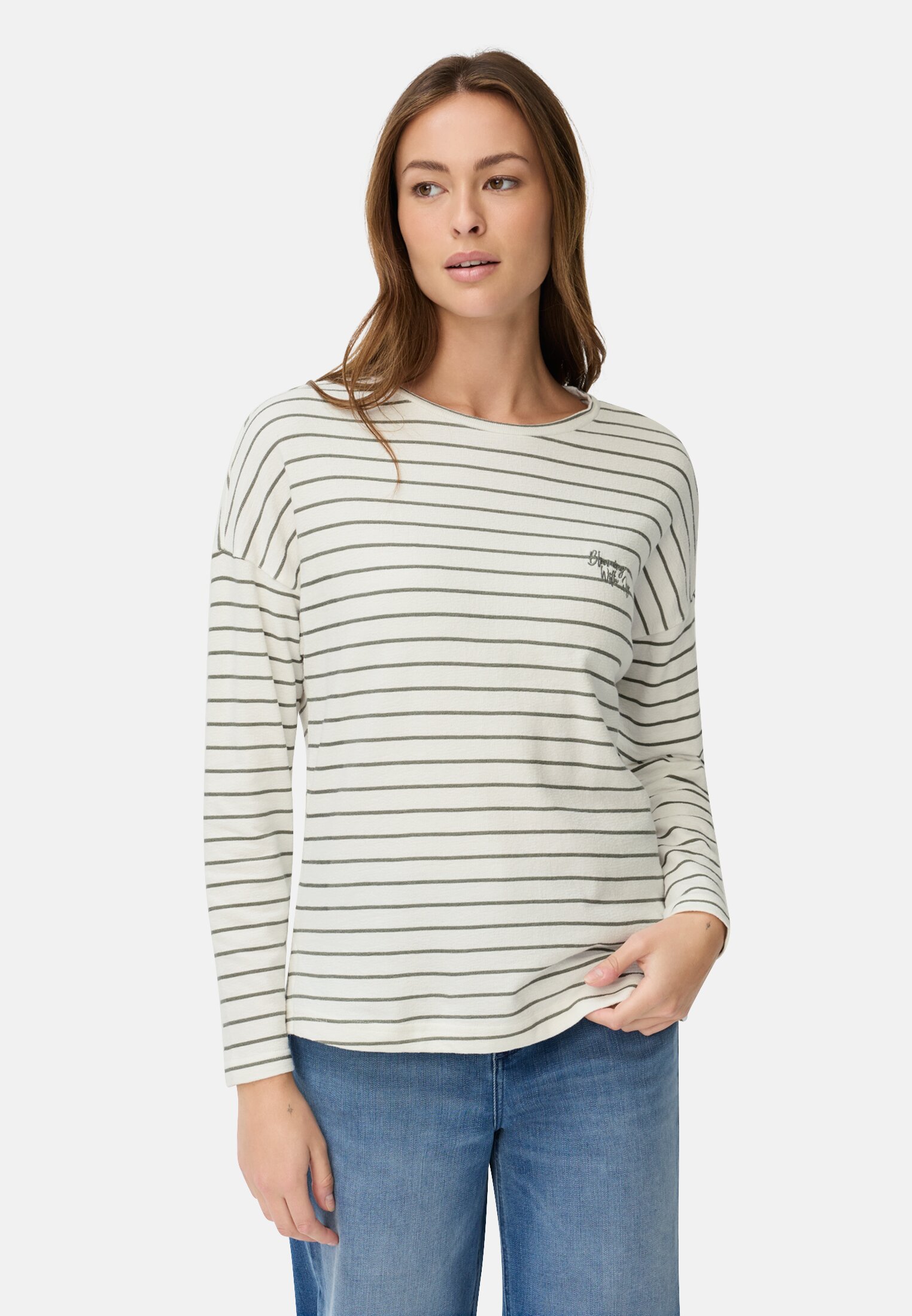 Vrouwen Shirt met lange mouwen van puur katoen Grijs - Groen gedragen voor