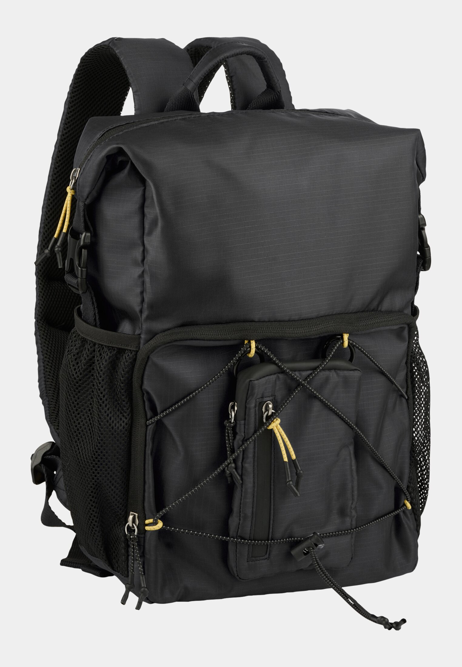 Men Shores rolltop backpack with padded shoulder straps Black frontal front