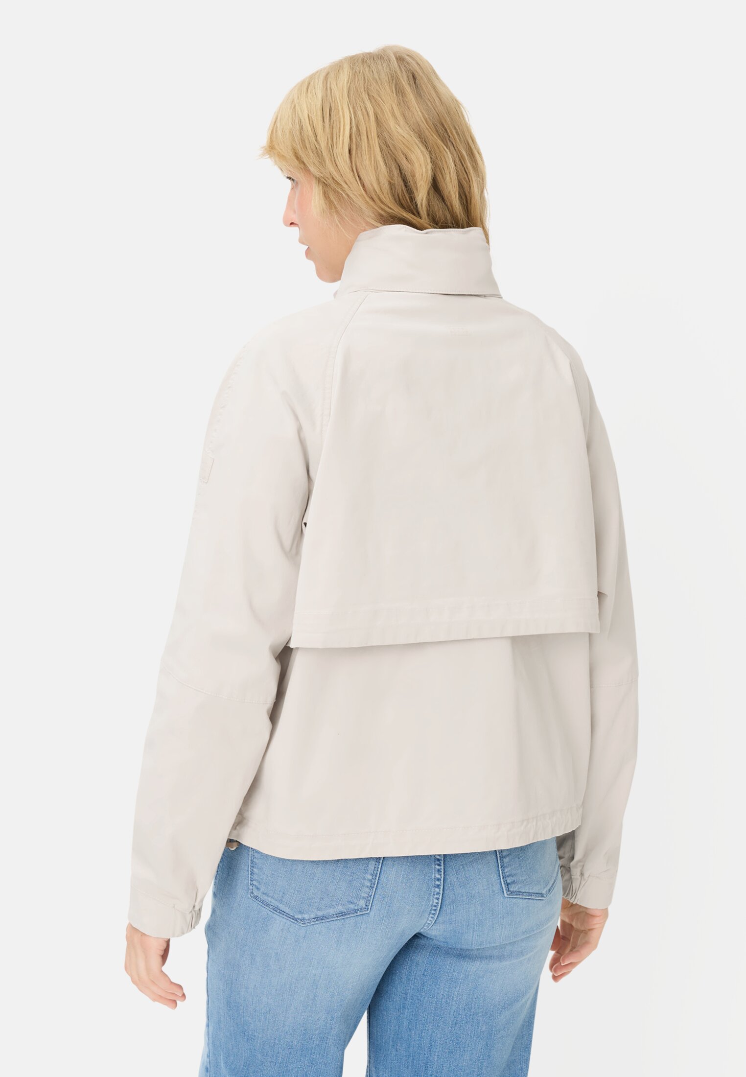 Women Jacket with roll-out hood Pearl White worn back