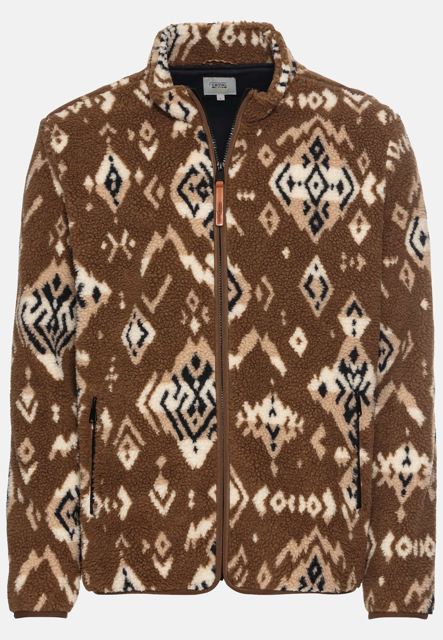Men Fleece jacket with stand-up collar Brown frontal front
