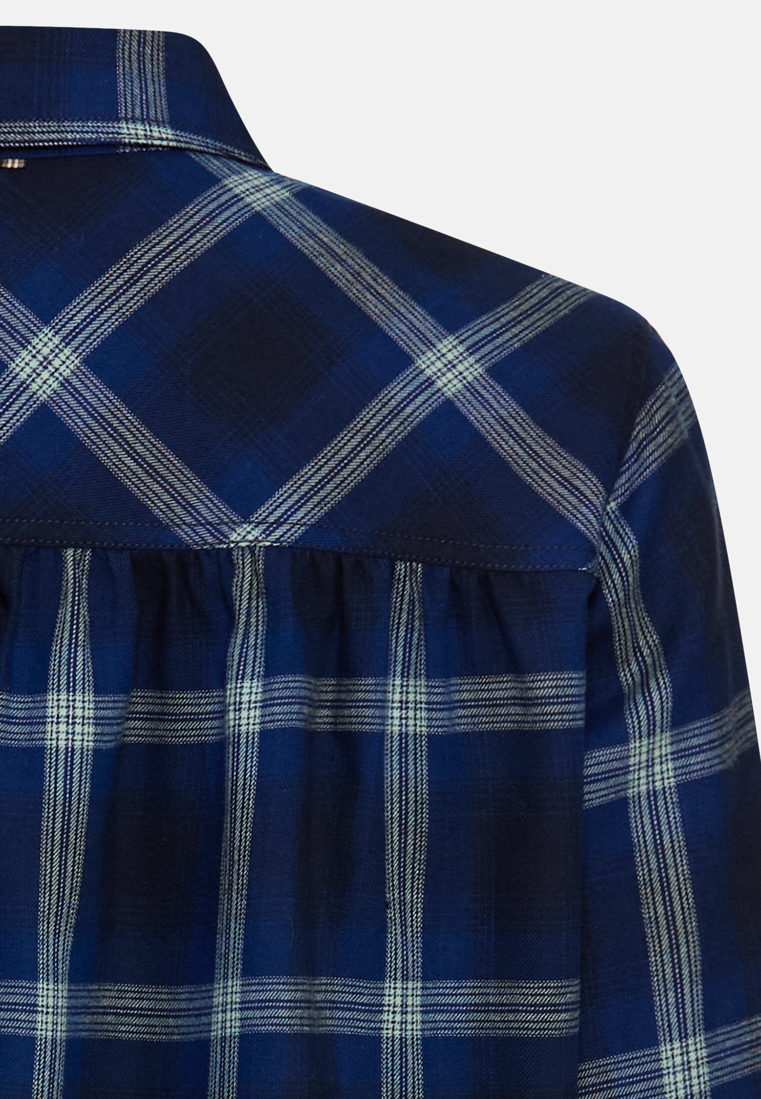 Women Chequered blouse made from cotton blend Indigo Blue close back