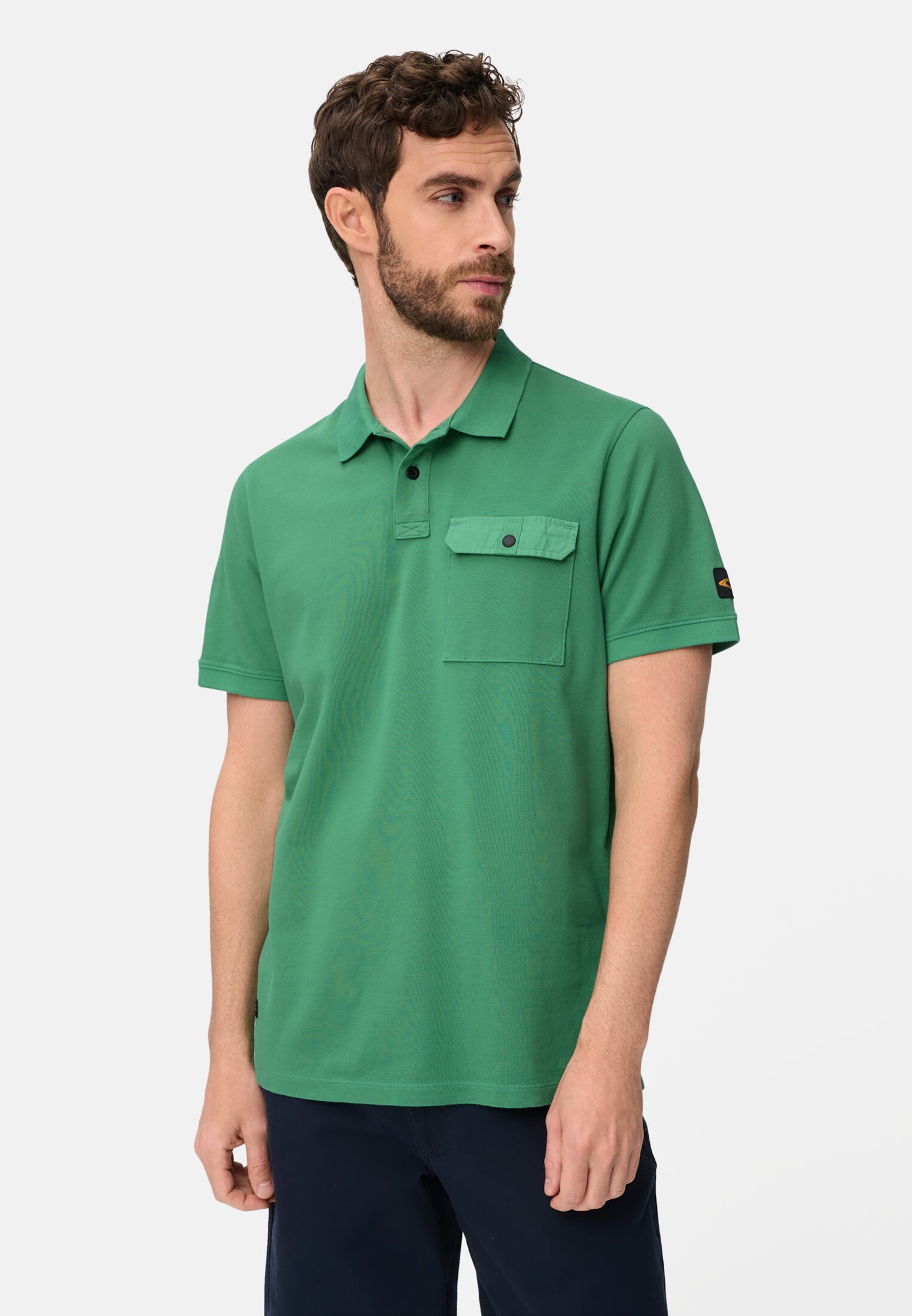 Men Polo shirt made of pure cotton Lagoon Green worn front